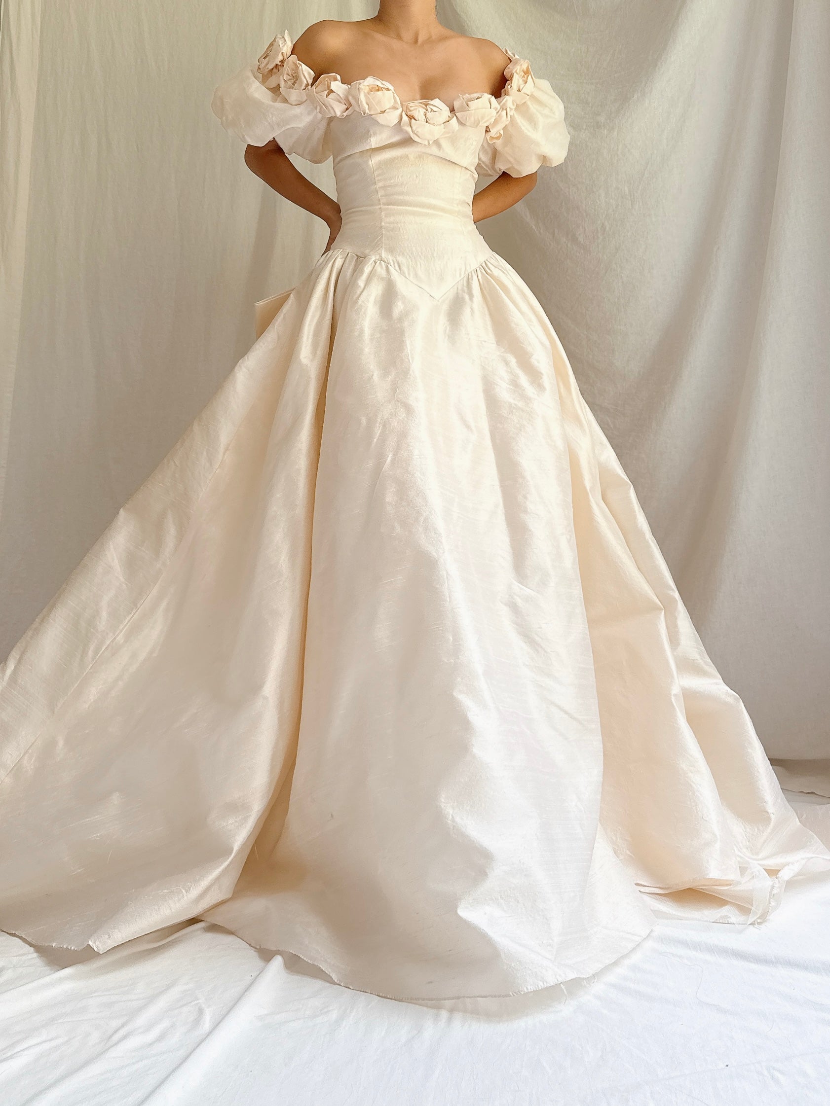 Vintage Silk Rosette Gown - XS