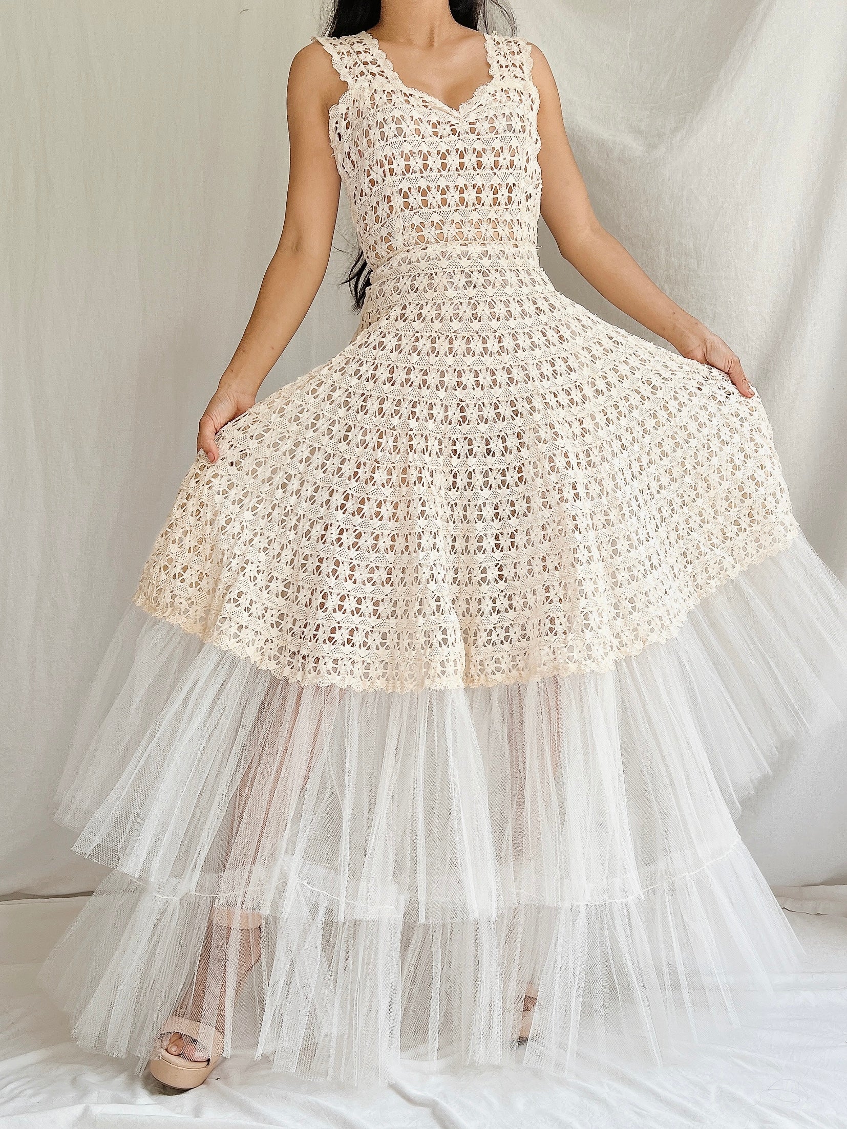 1950s Crochet Tulle Dress - XS/S