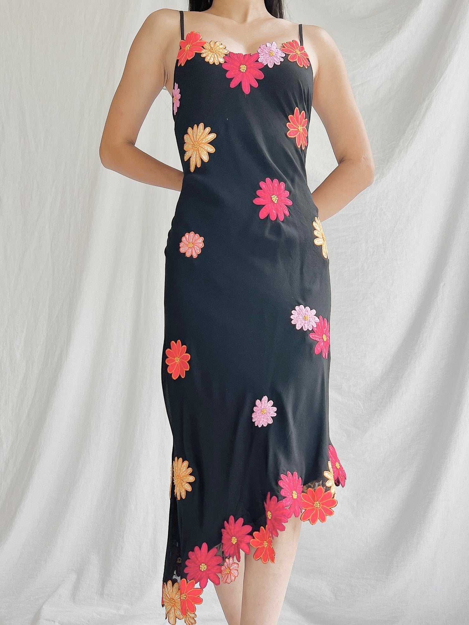 Vintage Floral Silk Bias Cut Dress - S