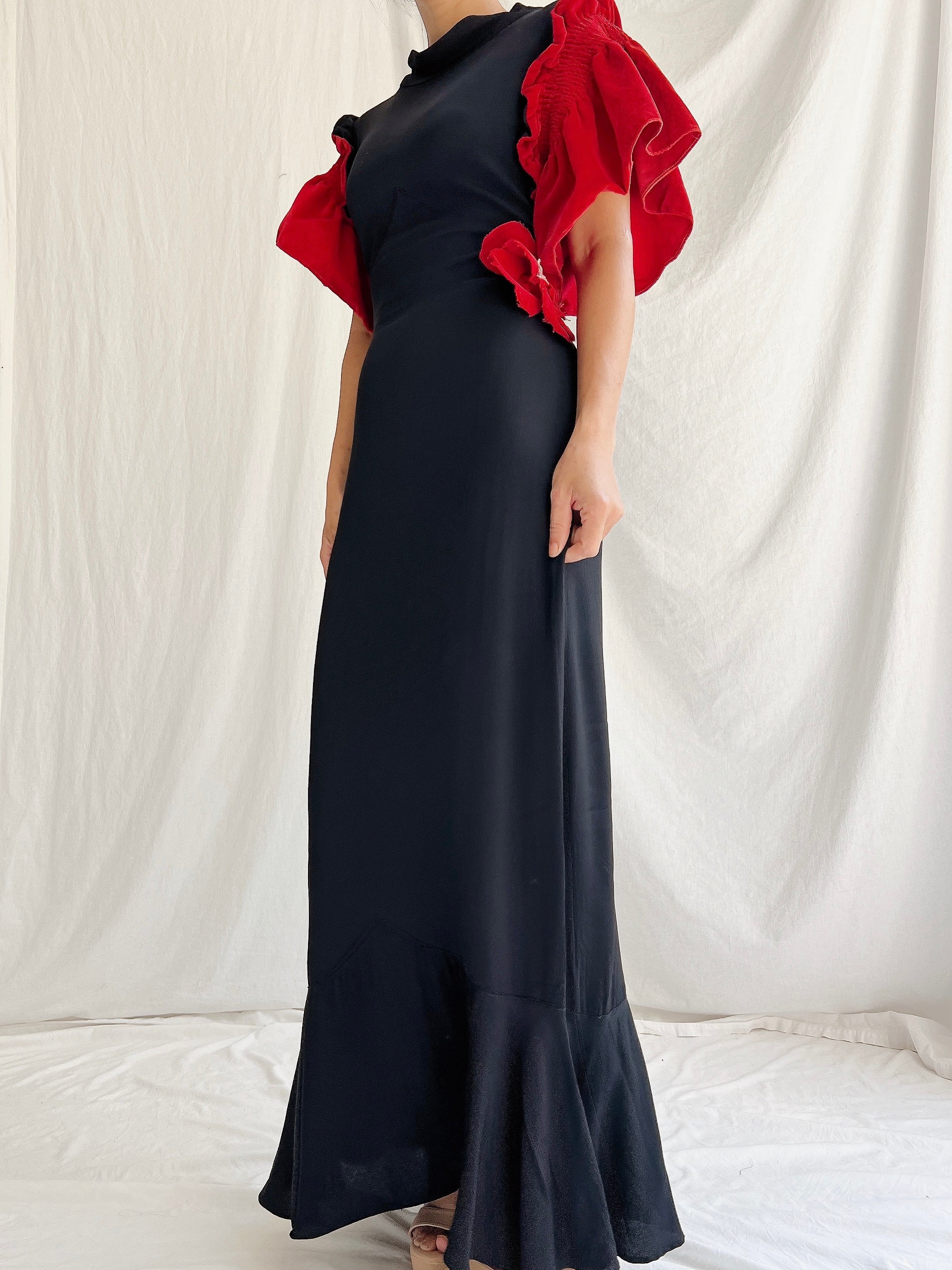 1930s Rayon and Velvet Dress - XS