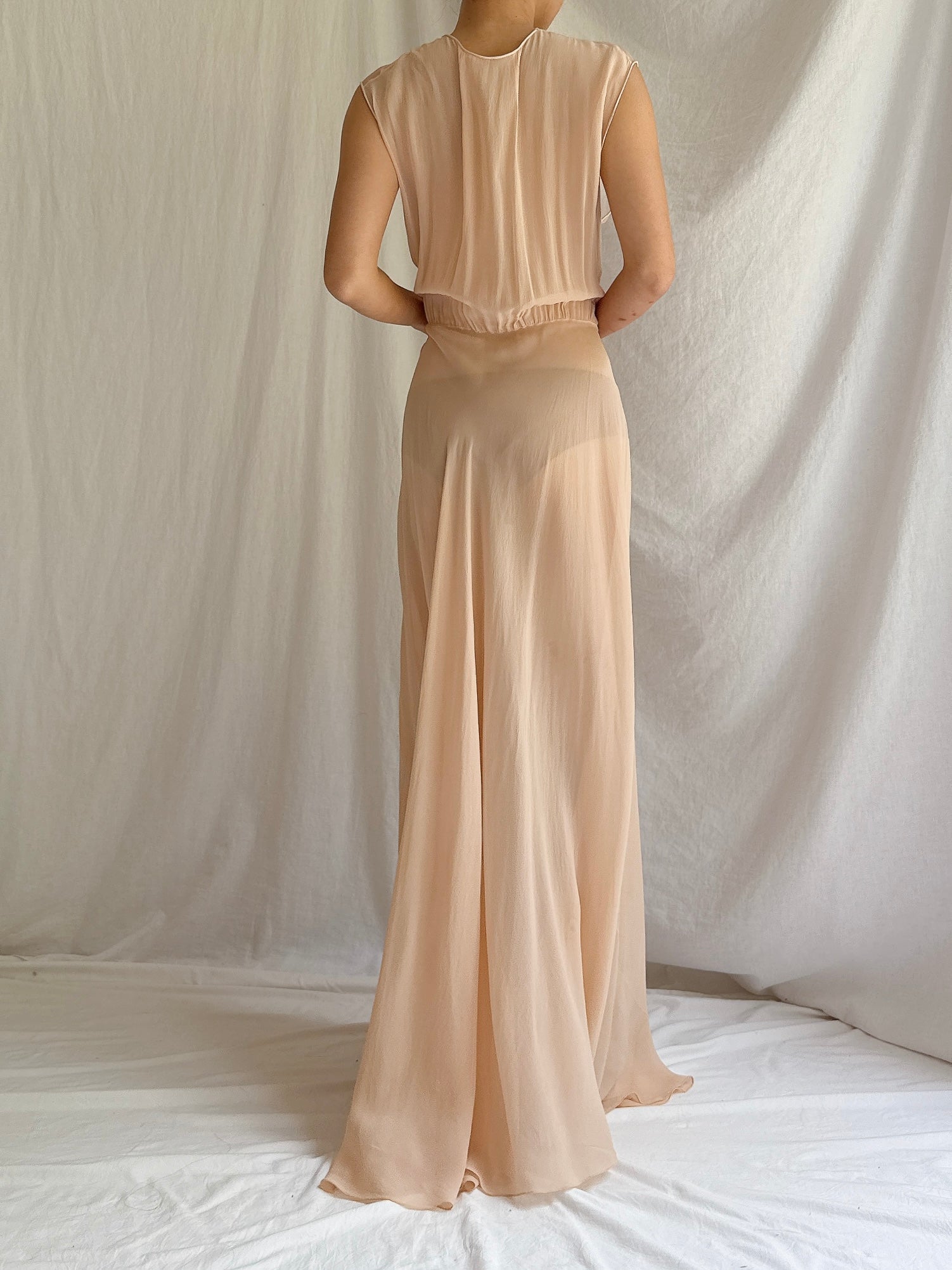 1930s Silk and Mesh Sheer Gown - S/M