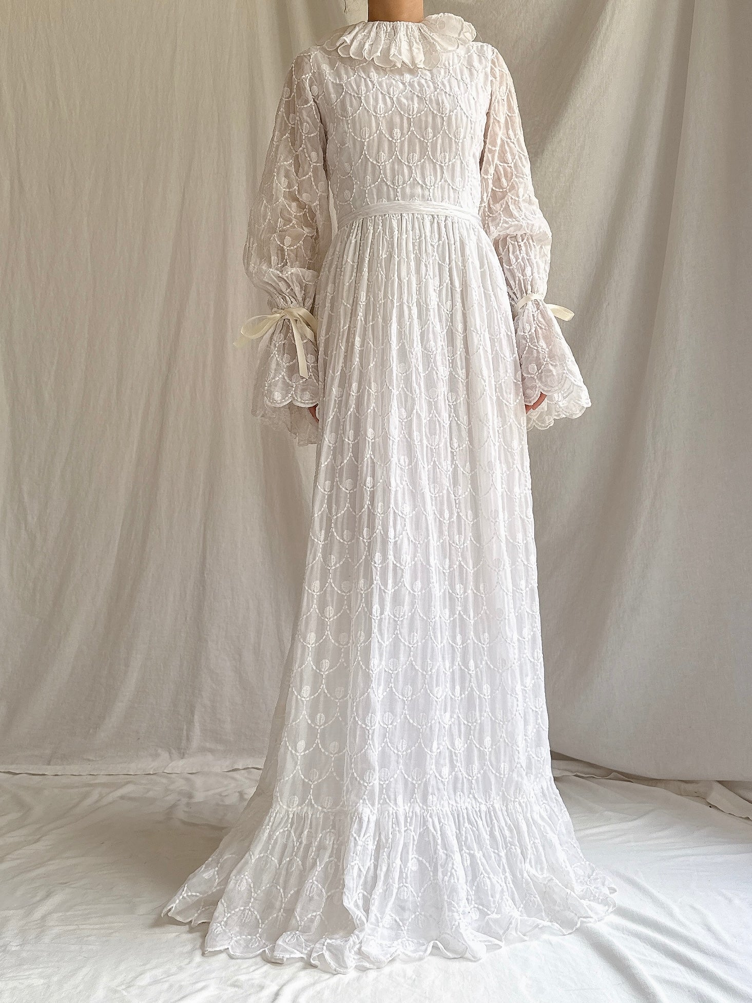 1960s Embroidered Organdy Gown - S