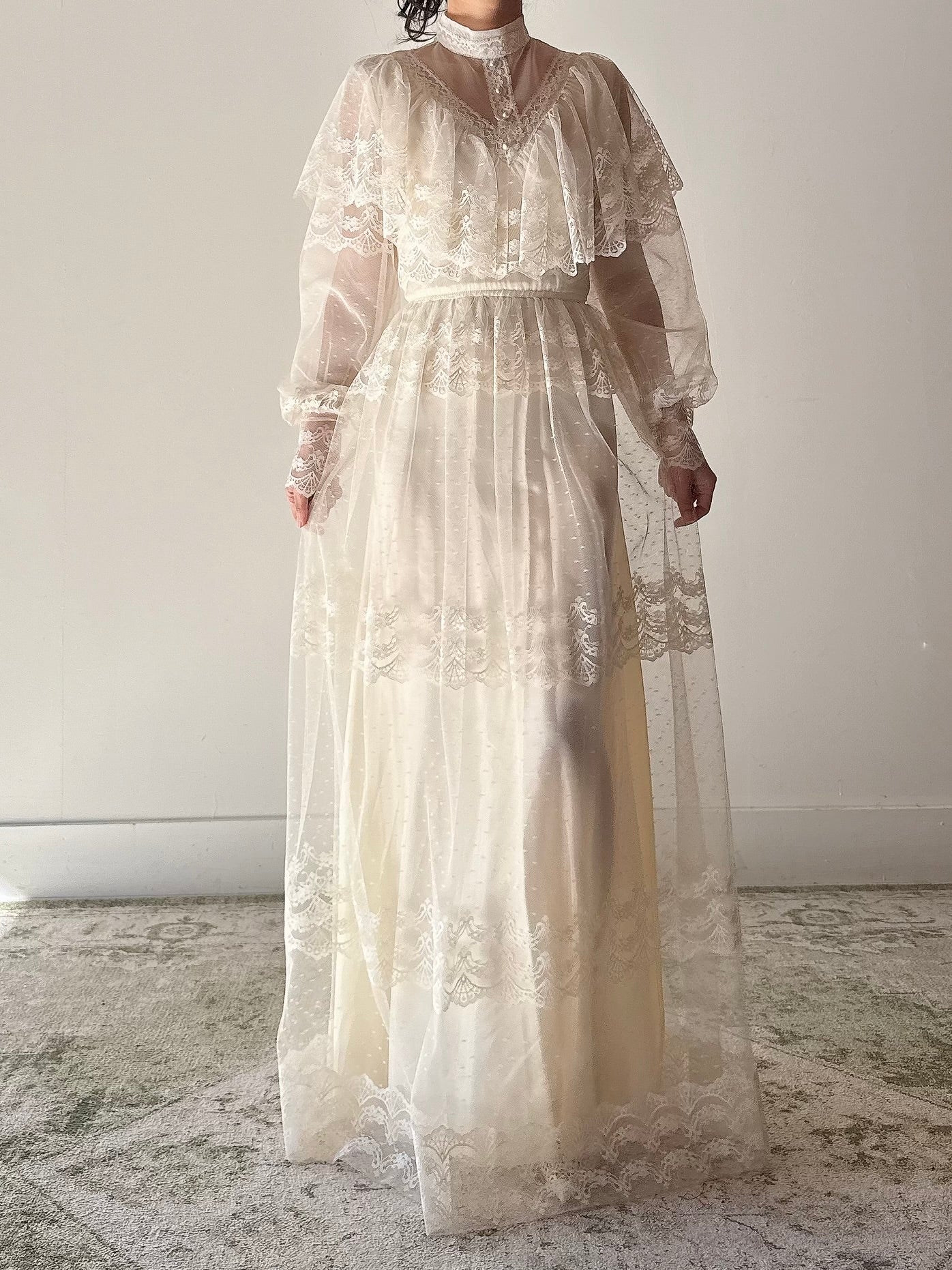 1980s Tulle Lace Dress - S