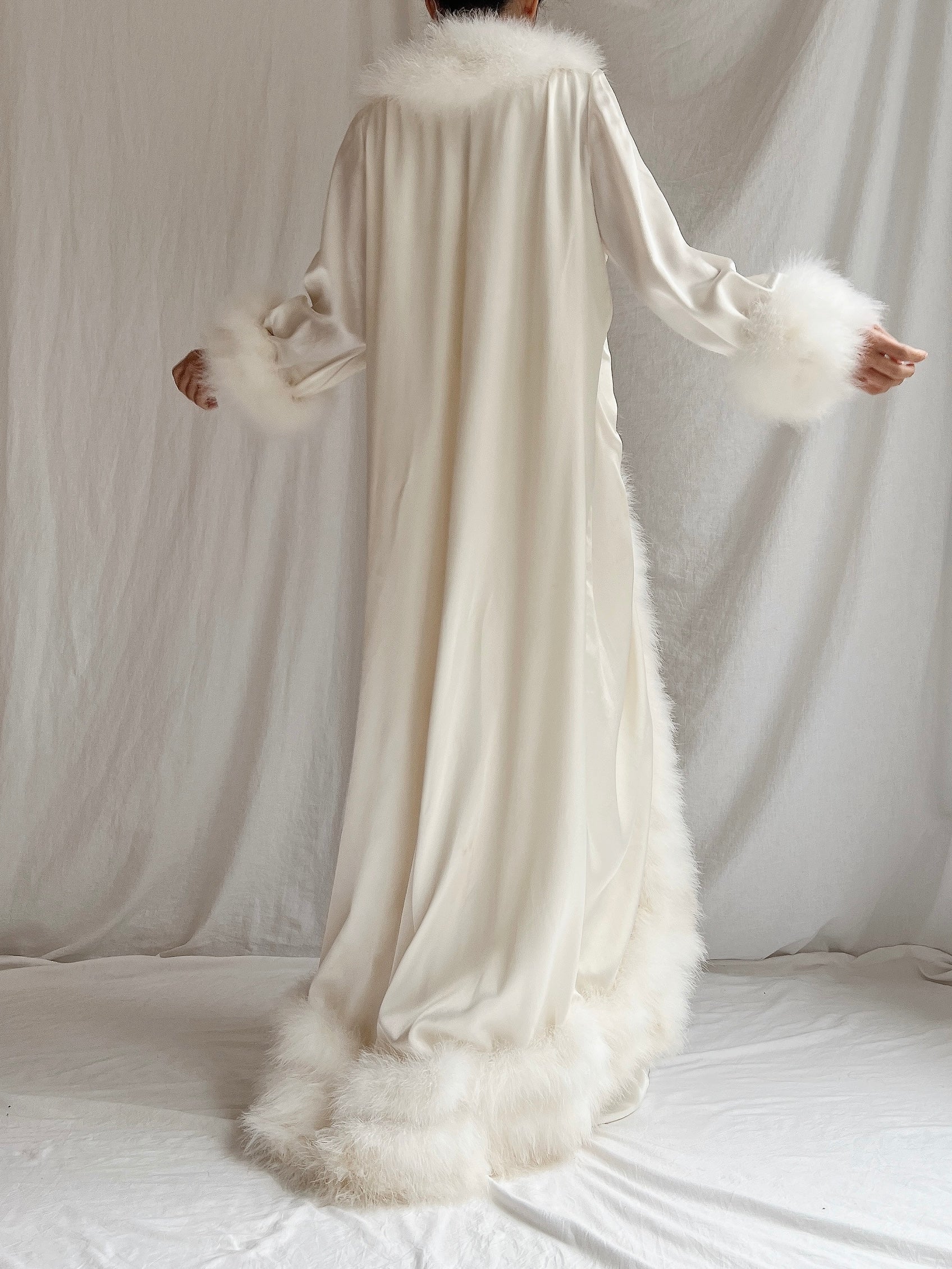 Vintage Claire Sandra Satin Marabou Dressing Gown - OSFM