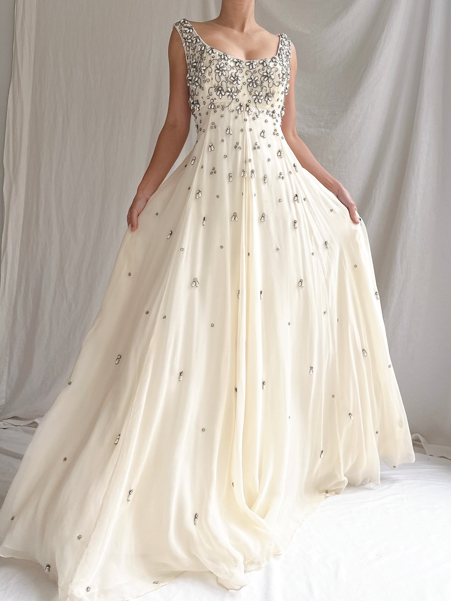 1960s Hand-Beaded Pearl Gown - S/M