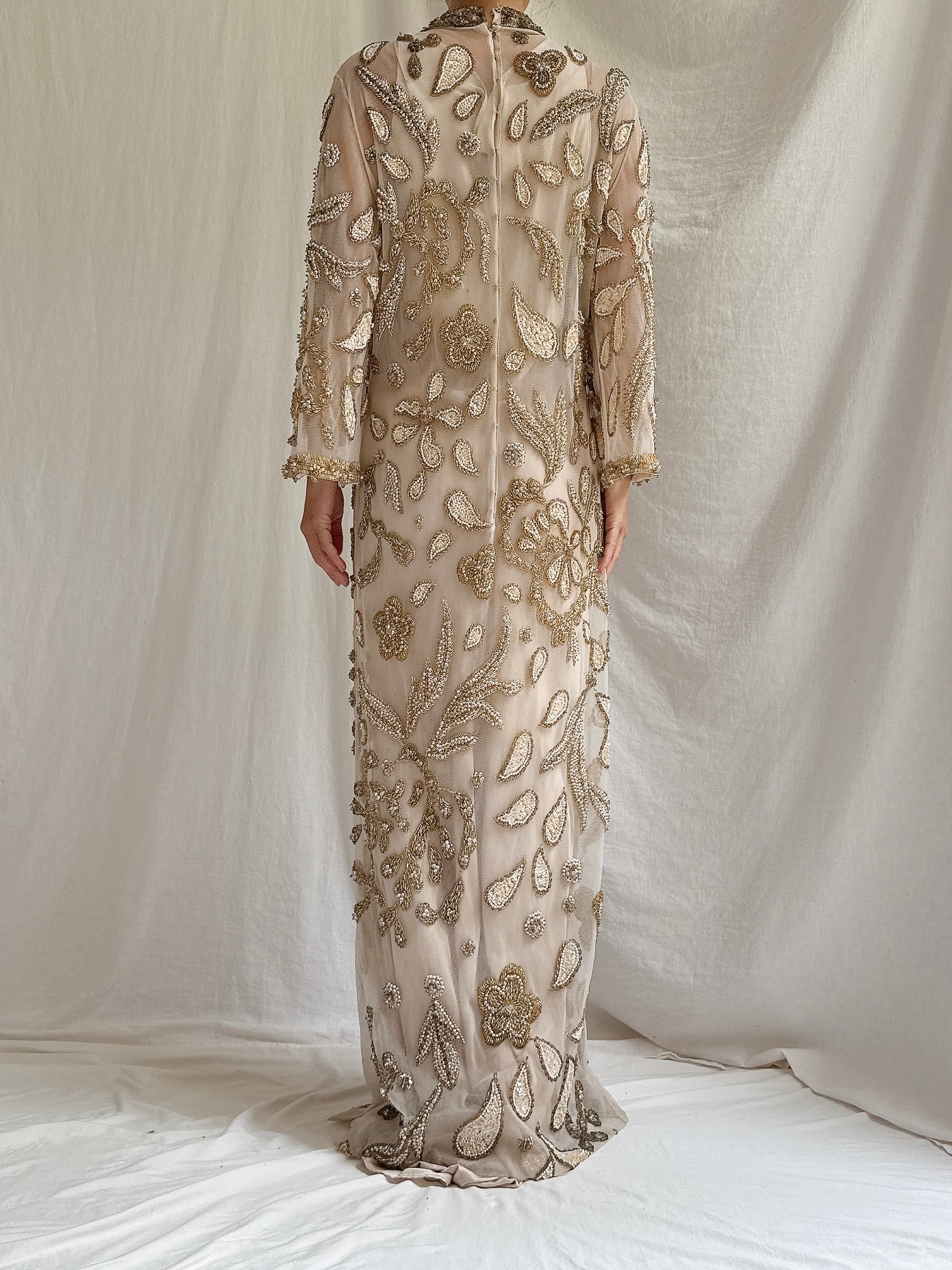 1960s Tulle Beaded Gown - M