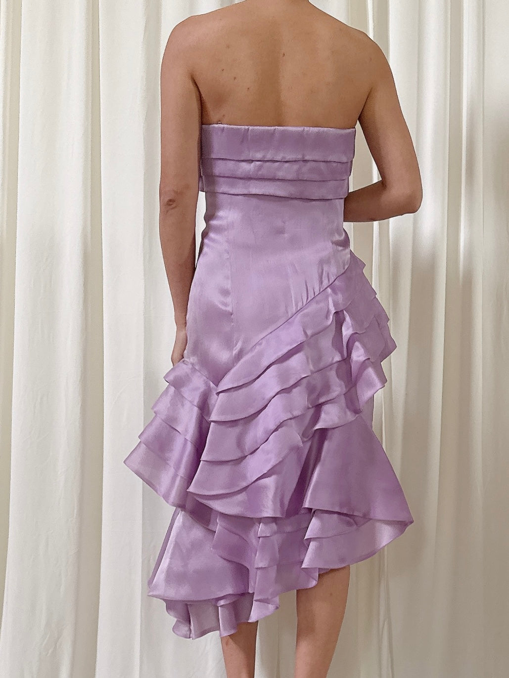 Vintage Short Silk Organza Lavender Dress - US 6