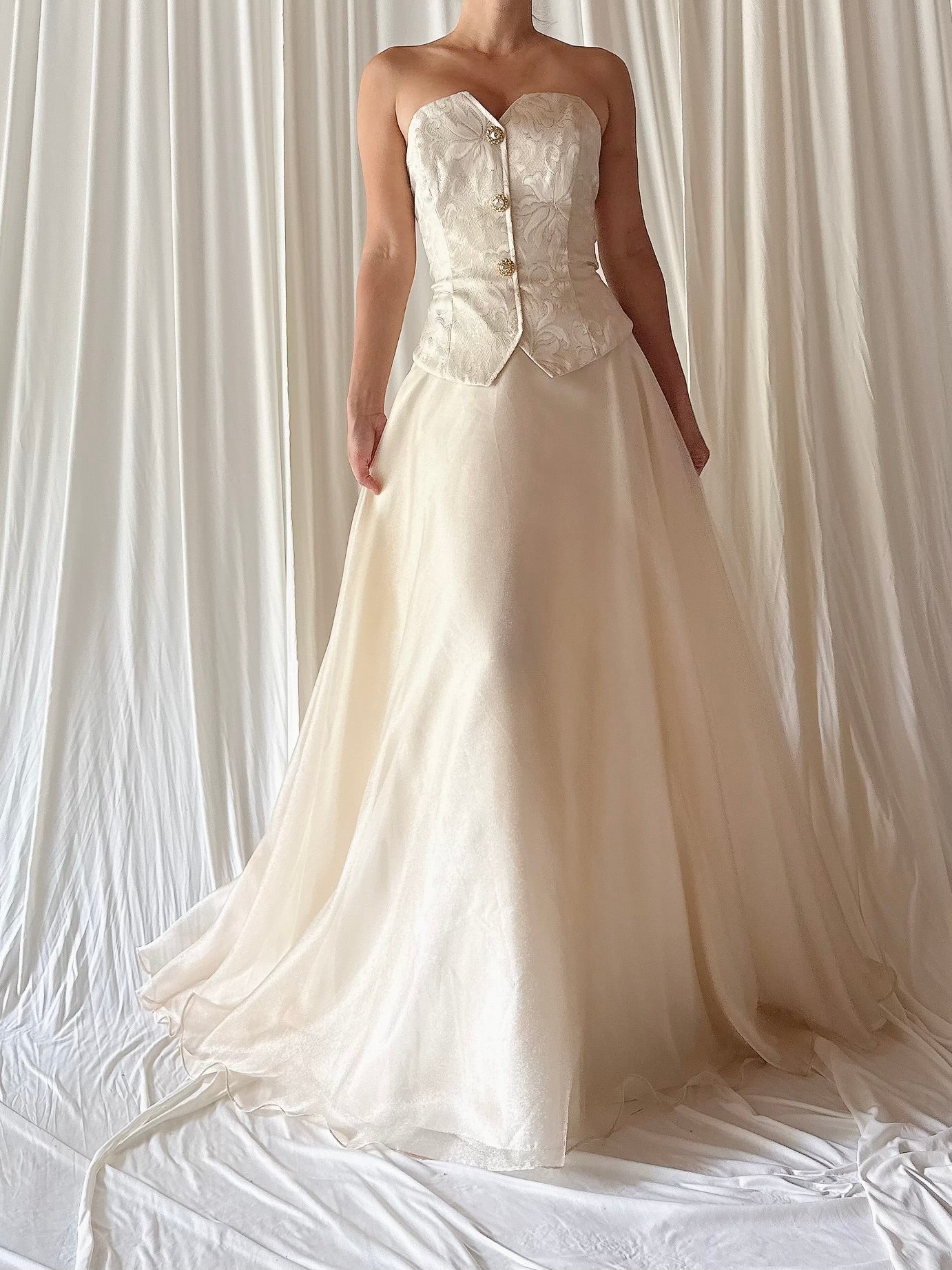 1990s Brocade Strapless Dress - S