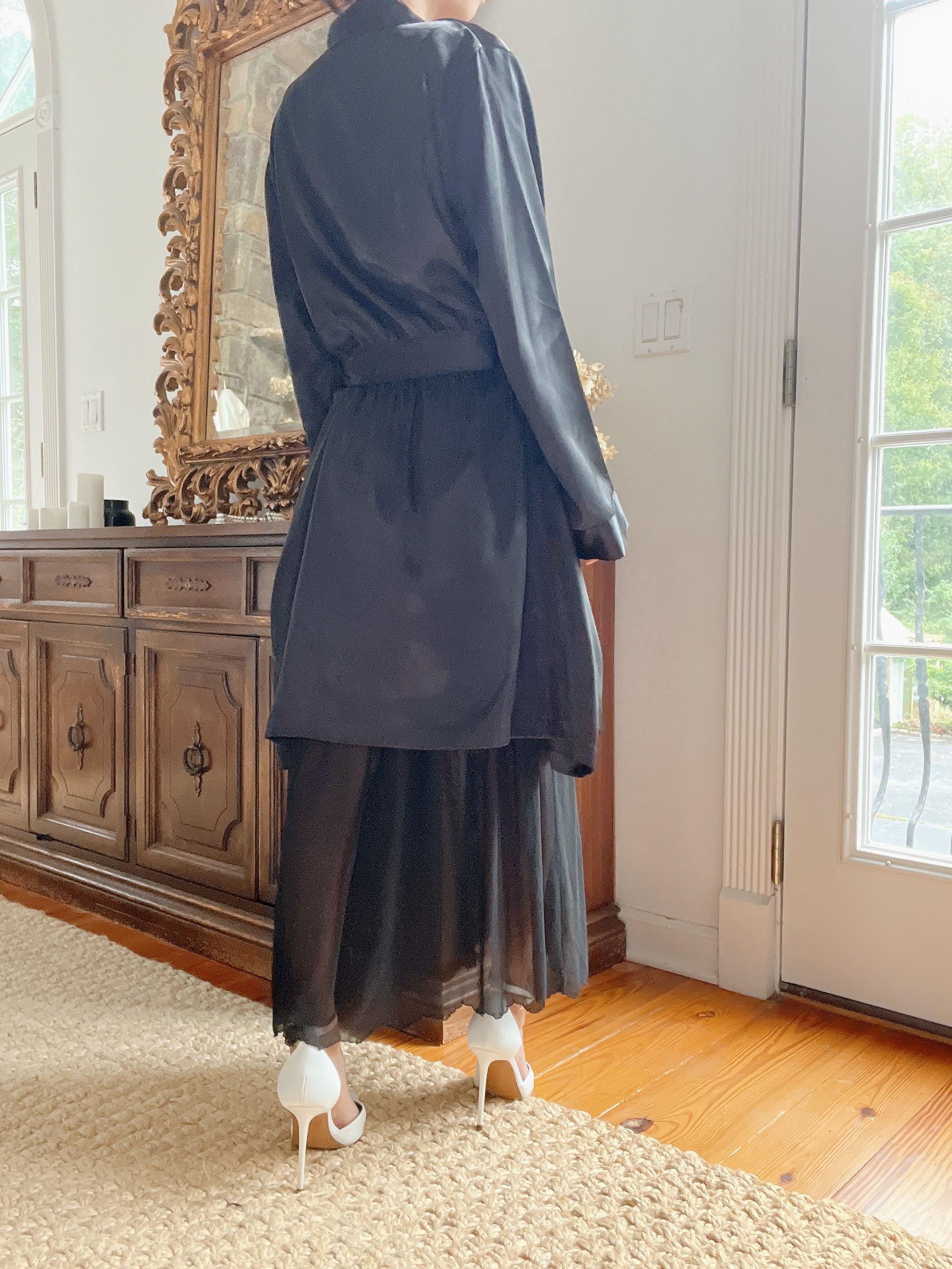 1990s Black Satin Duster - M