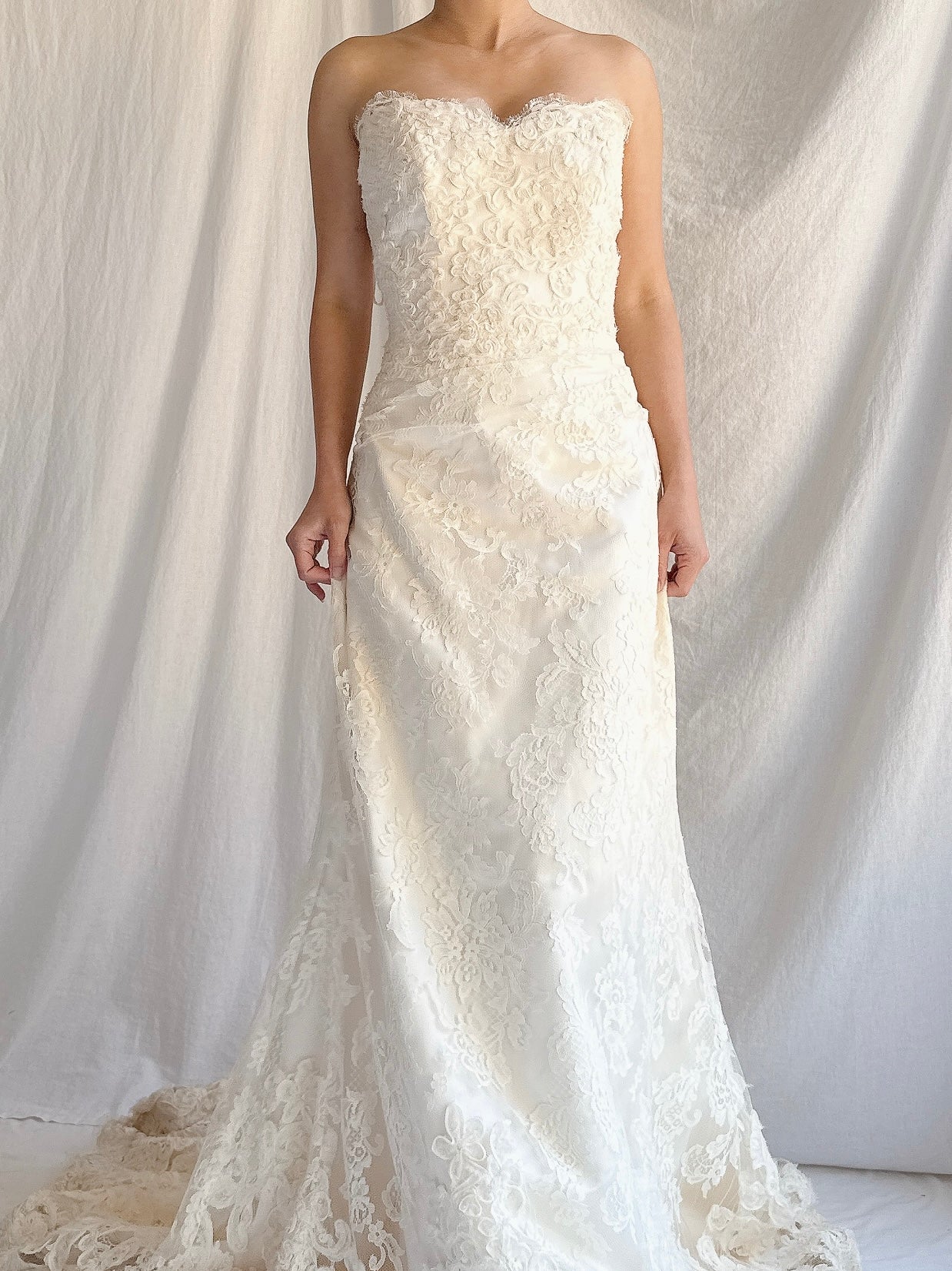 Vintage Modern Trousseau Silk Lace Gown - M/10