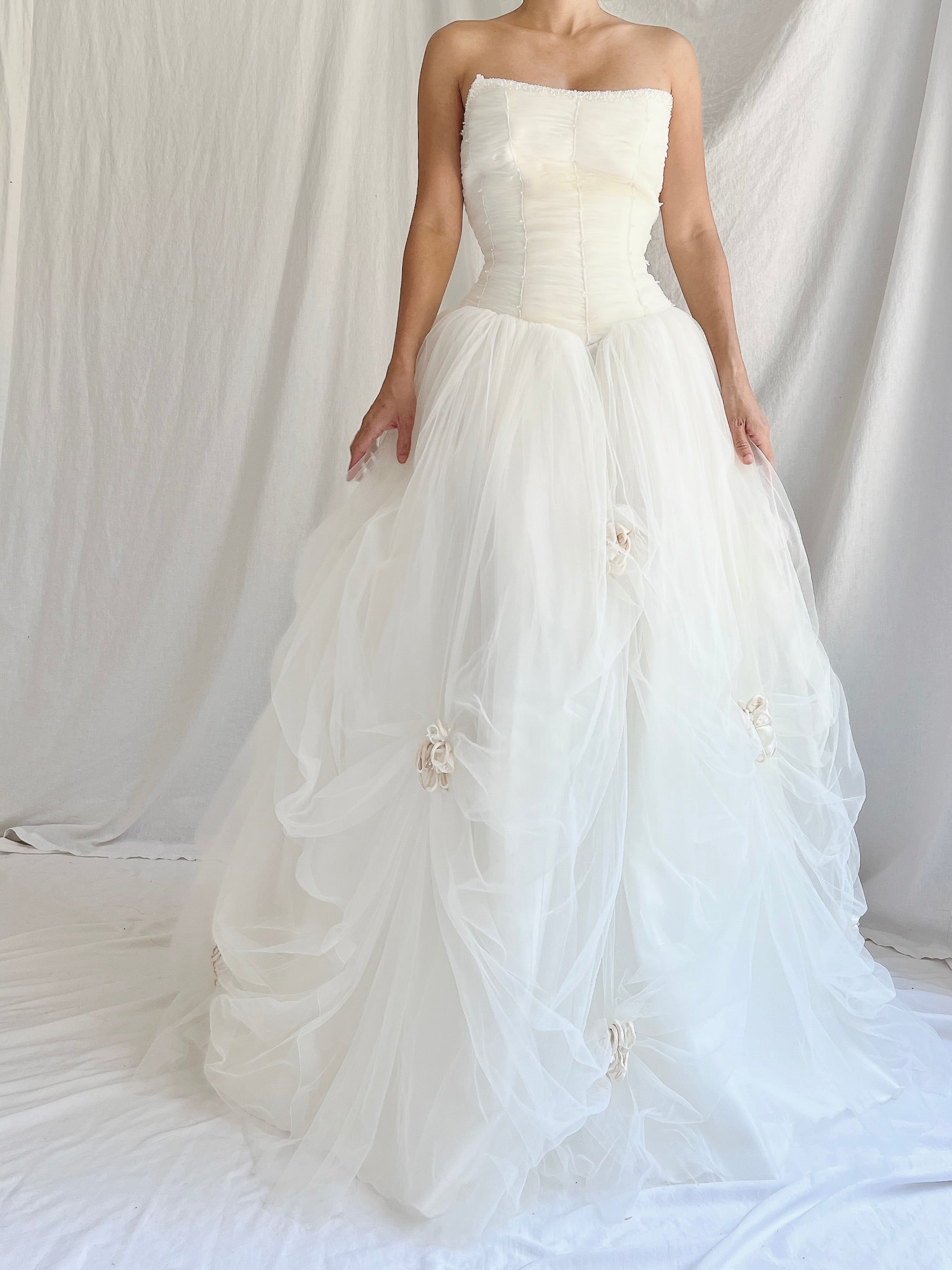 1990s Tulle Ruched Gown - S/8