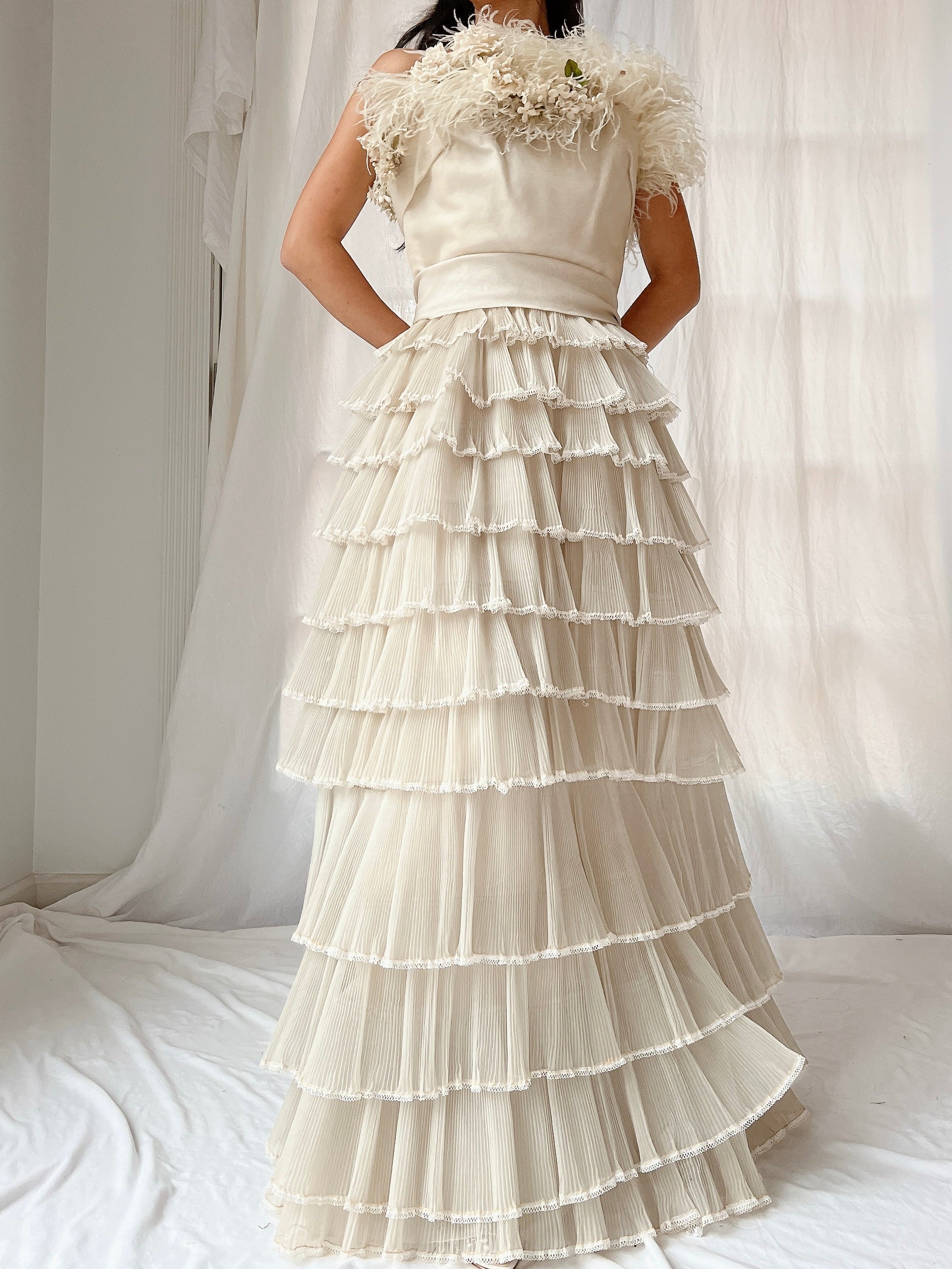 1950s Silk Organza Pleated Gown - M
