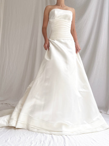 Vintage Satin Strapless Gown - M