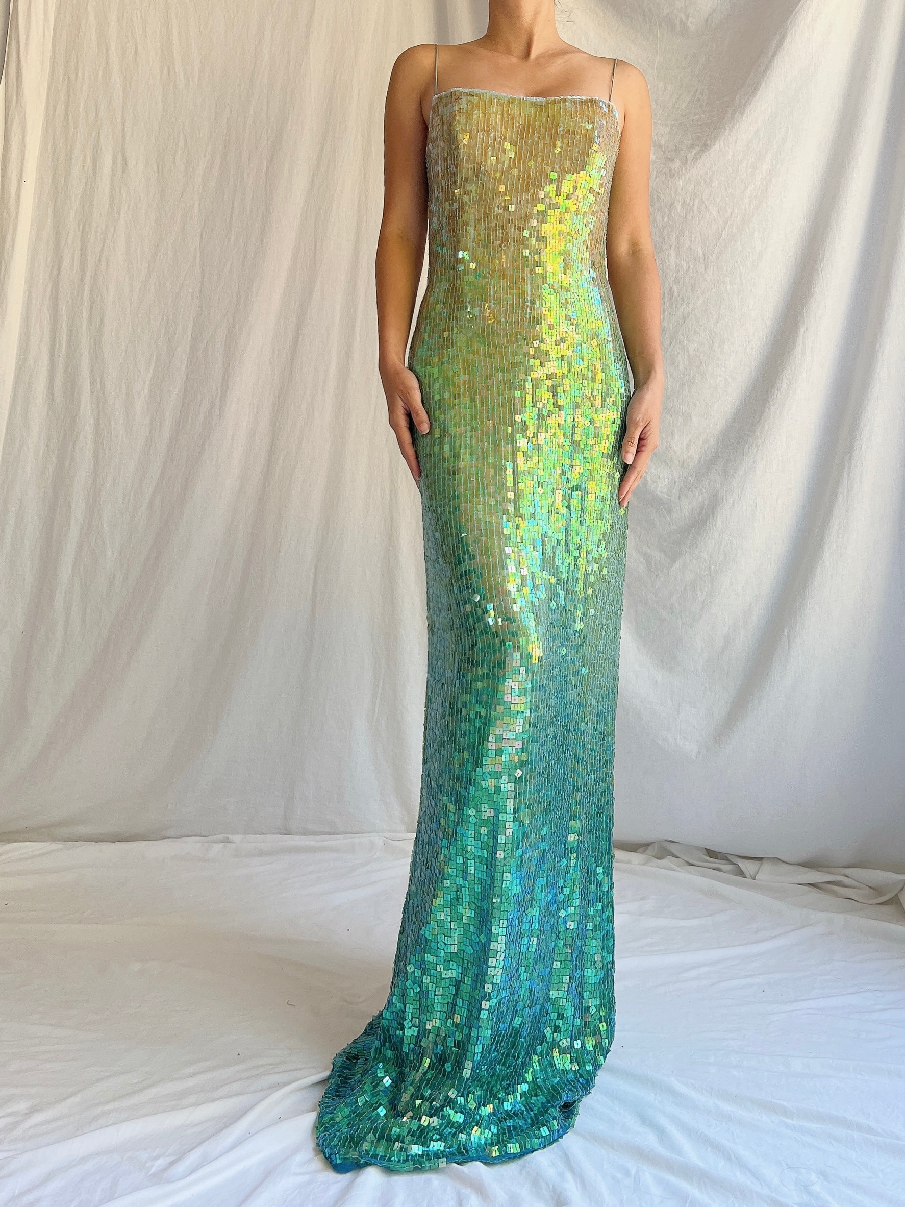 Vintage Silk Beaded Ombre Sequins Gown - S