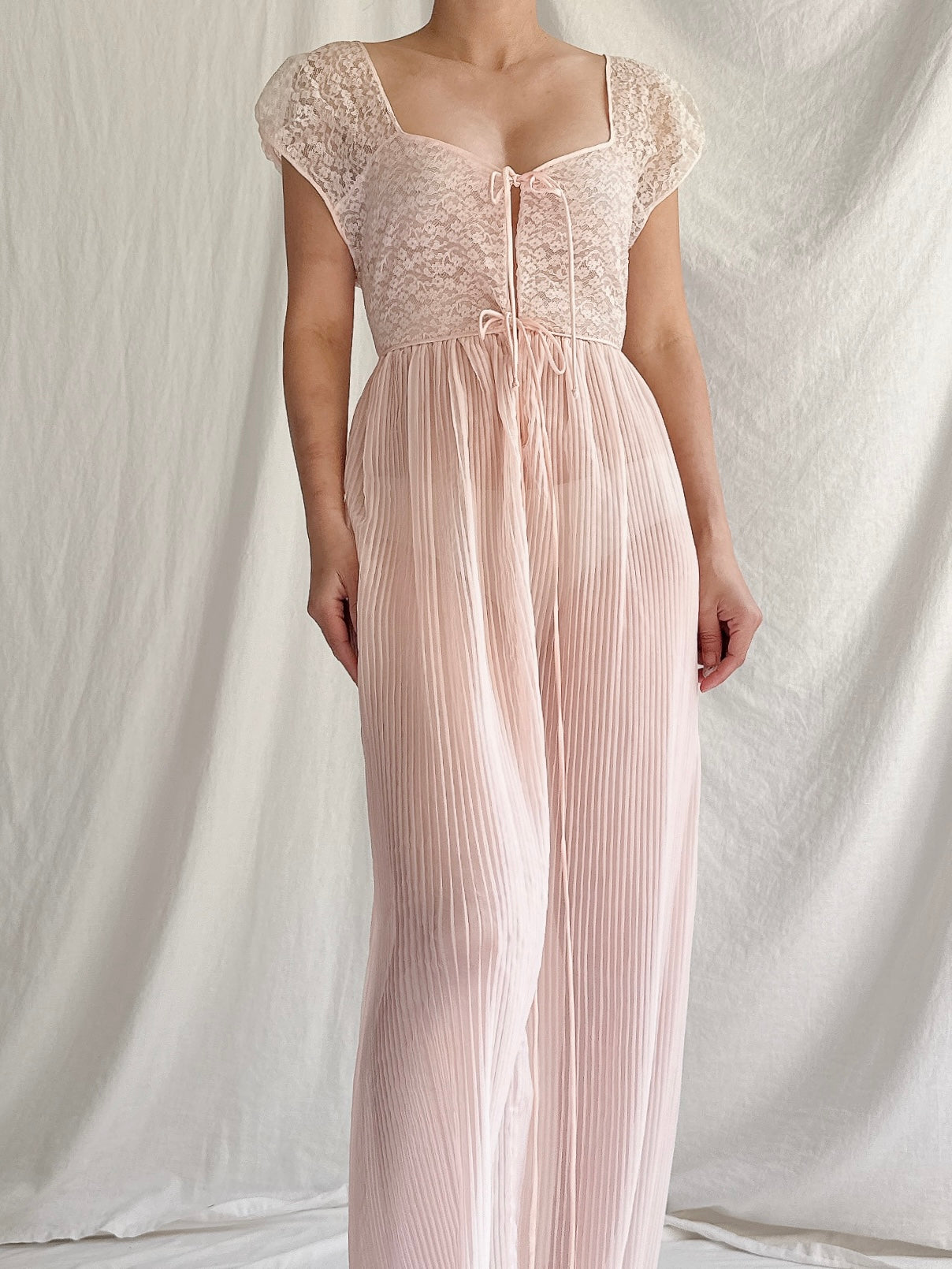 1950s Nylon Pleated Slip Dress - S