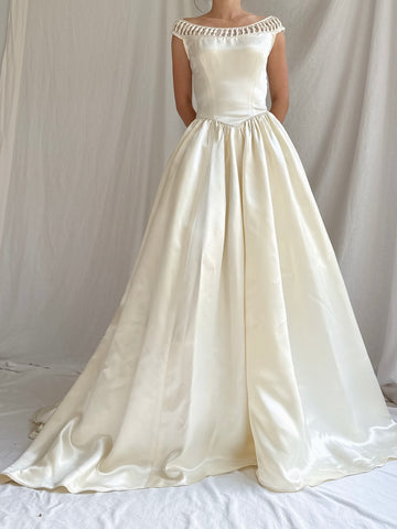 1940s/50s Portrait Collar Satin Gown - XS