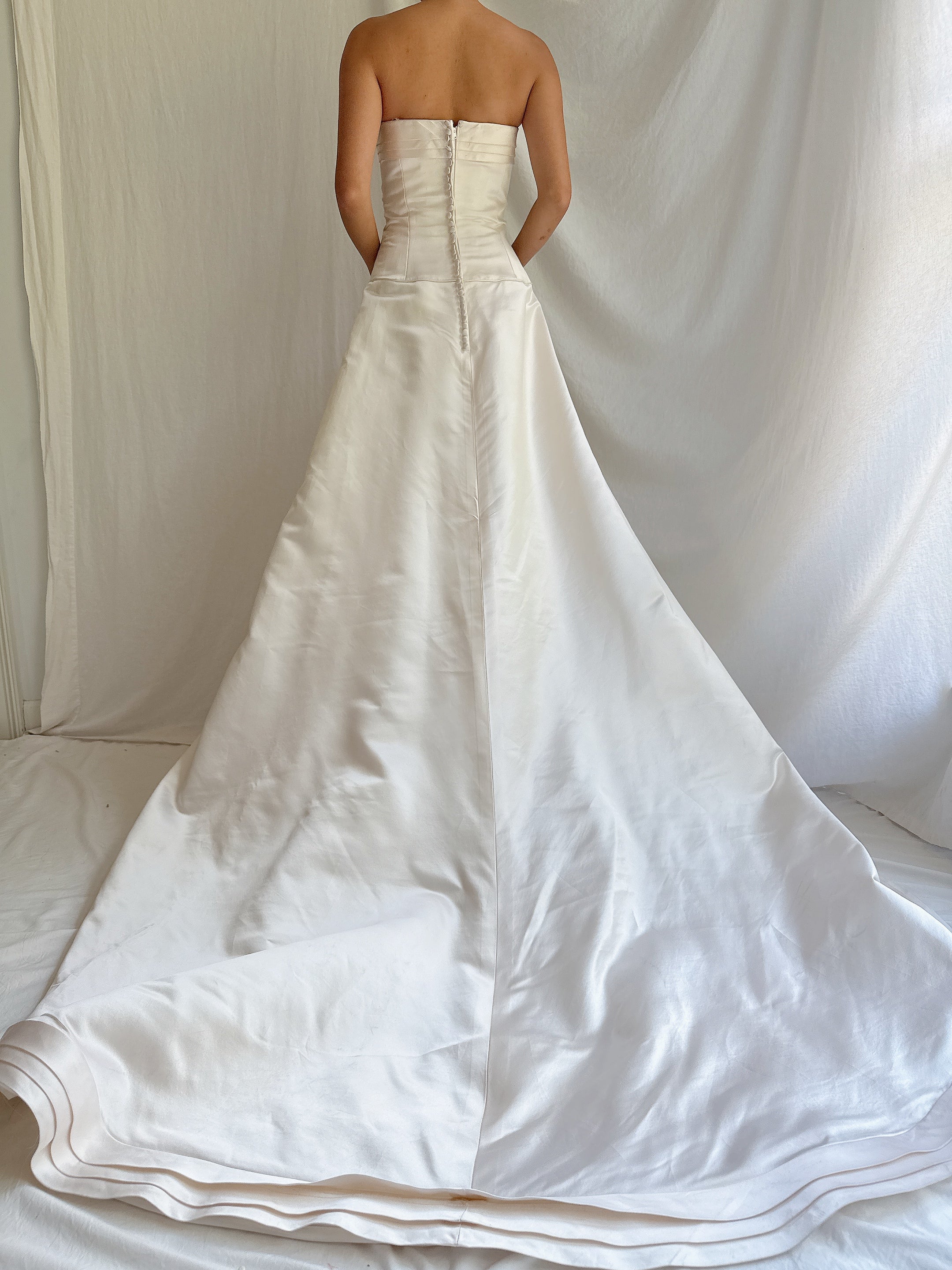 Vintage Silk Satin Strapless Gown - M
