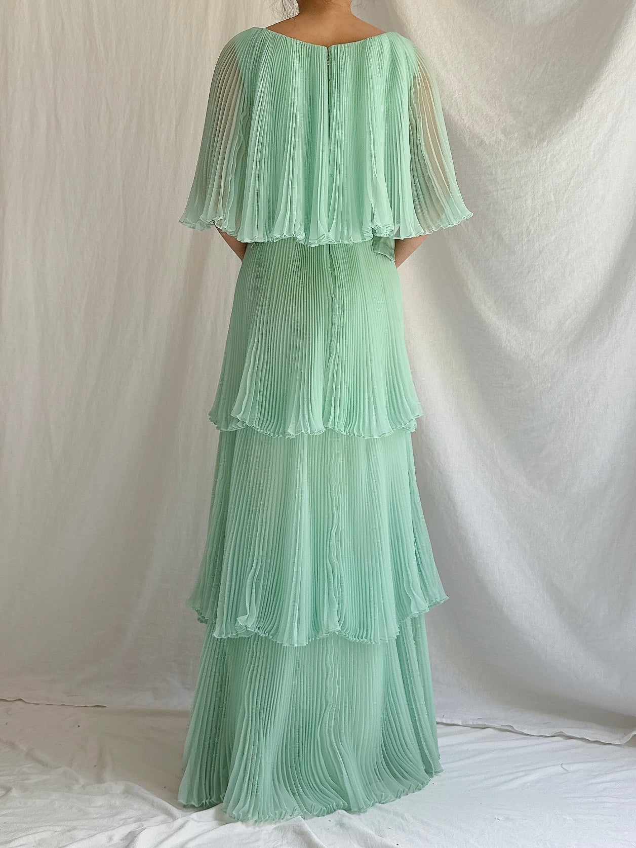 Vintage Seafoam Pleated Chiffon Dress - S/M