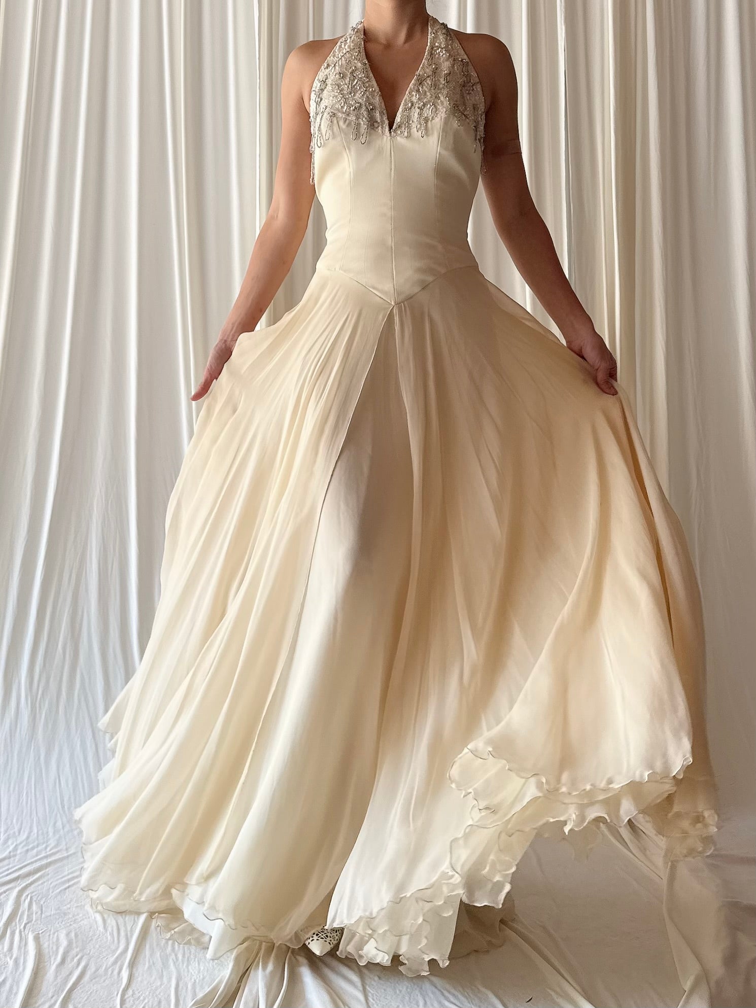 Vintage Silk Halter Dress - S/M