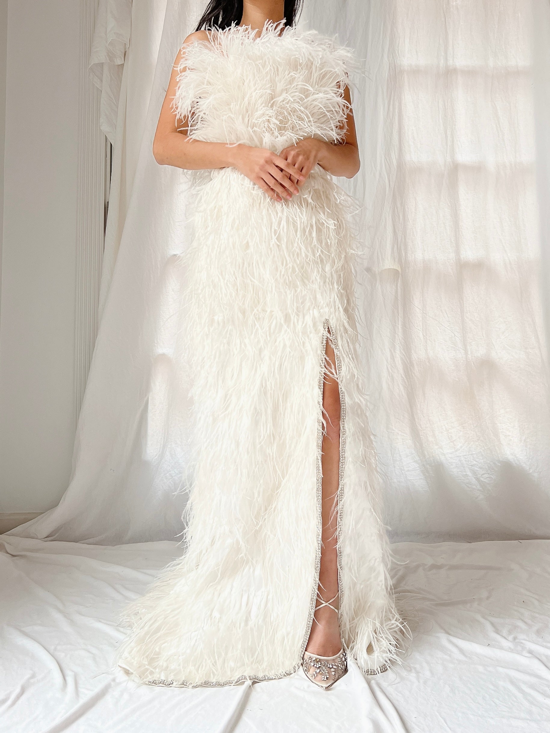 Ostrich Strapless Feather Dress - S/4/6 Ostrich Strapless Feather Dress - S/4/6