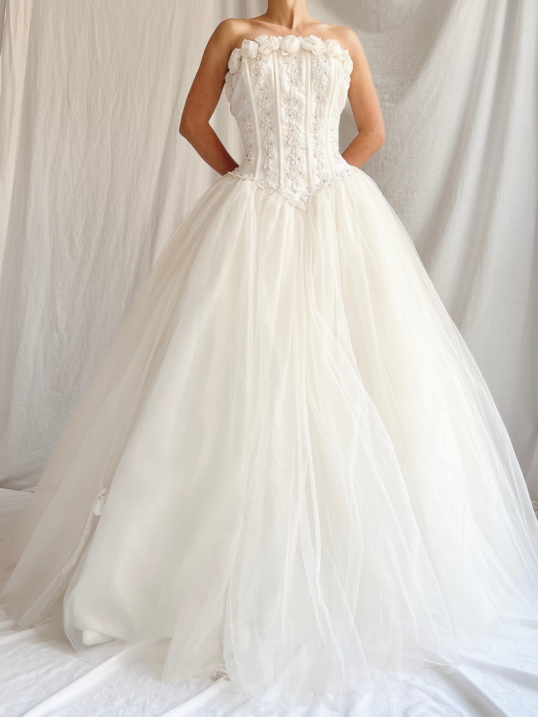 Vintage Strapless Tulle Gown - S