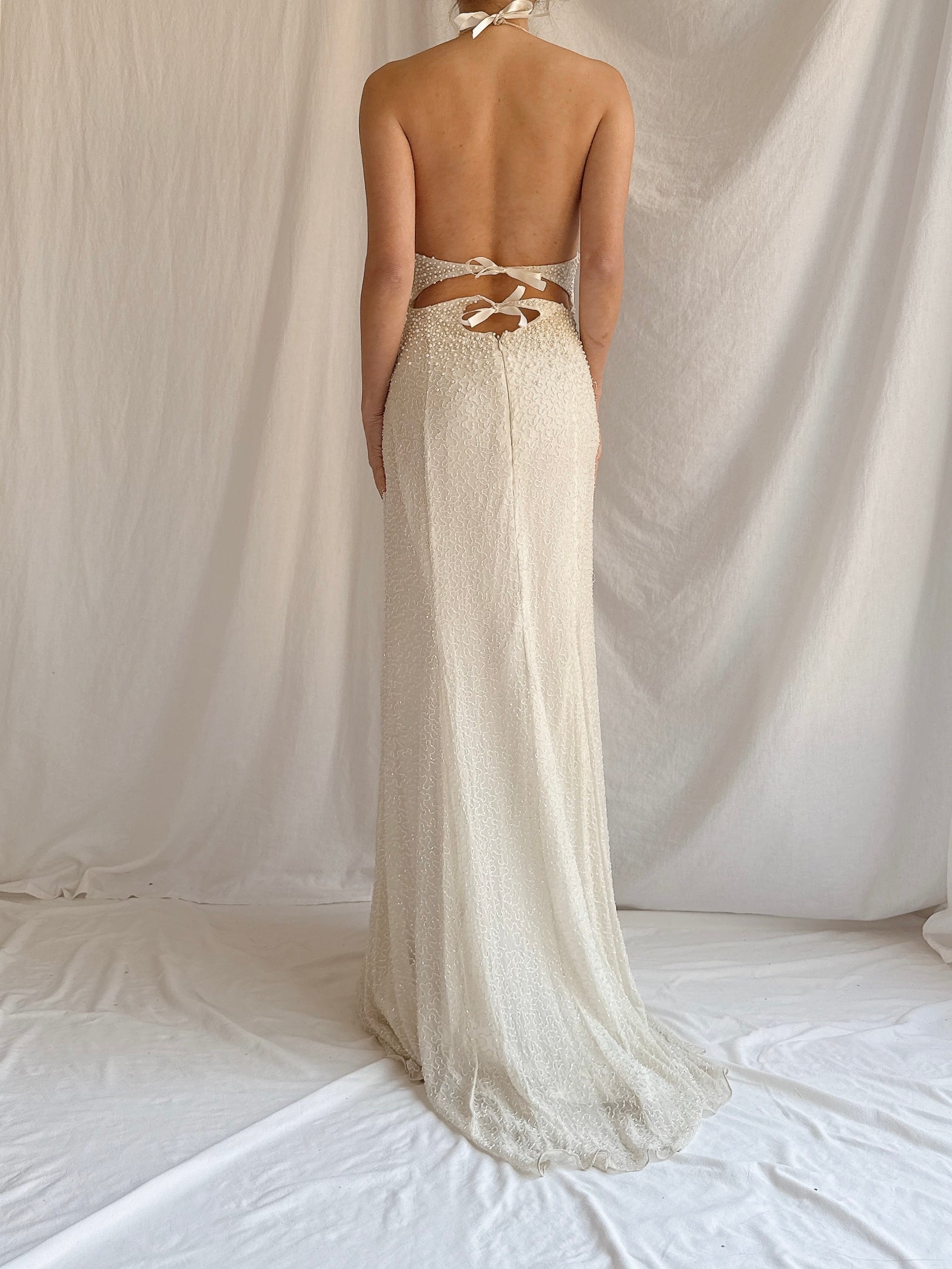 Vintage Silk Pearl Beaded Gown - M