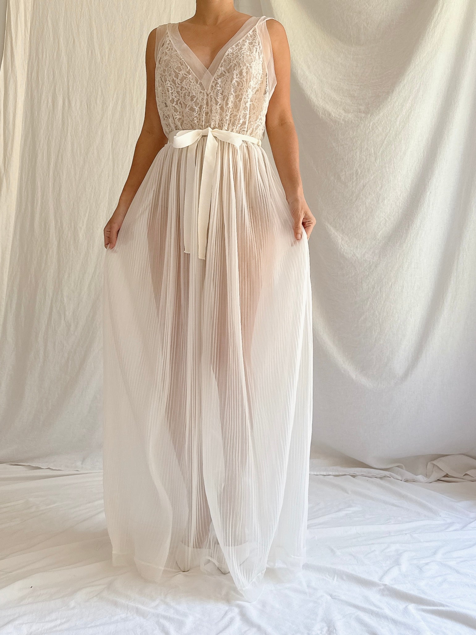 1960s Crystal Pleated Sheer Slip - S