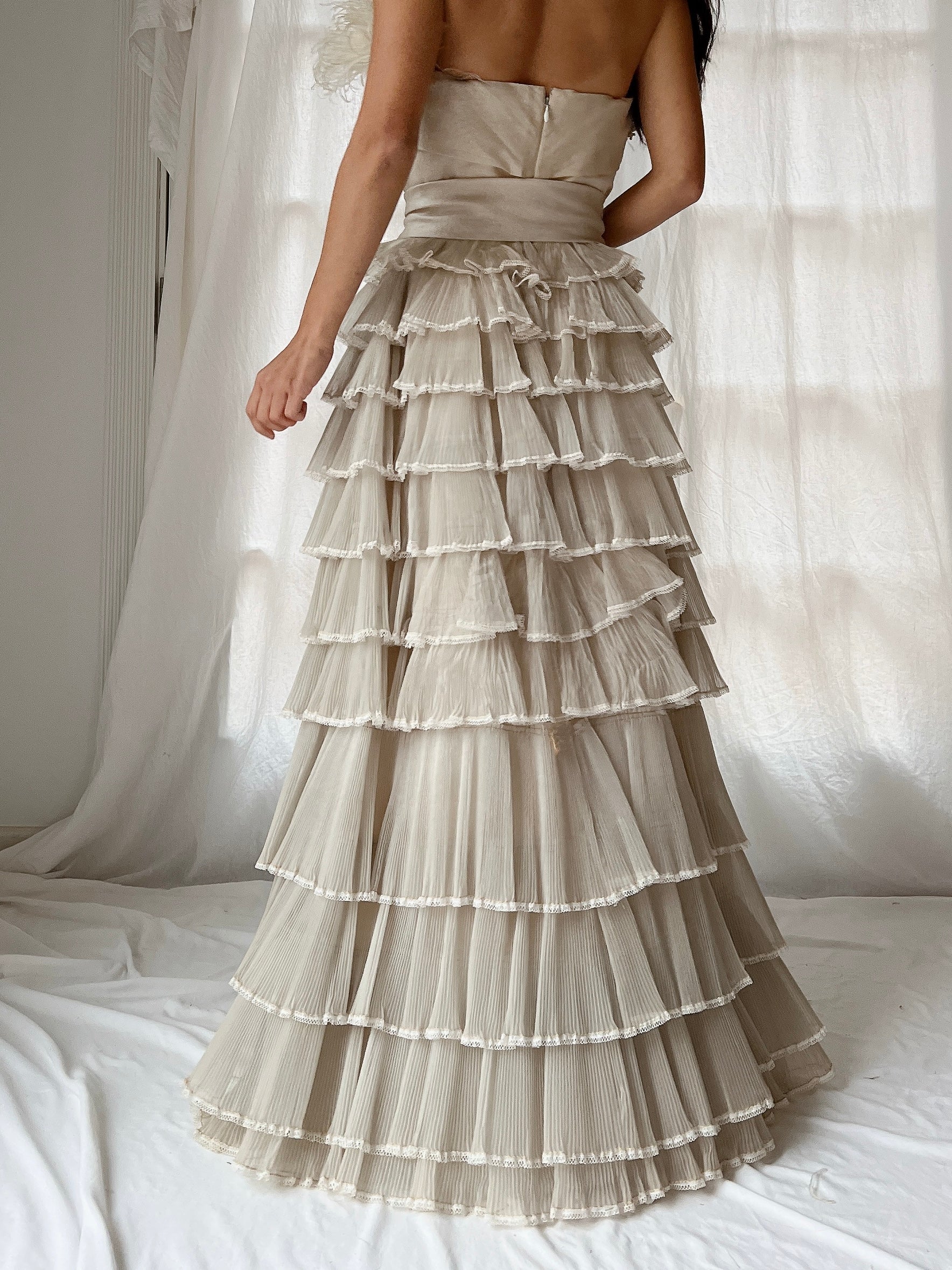 1950s Silk Organza Pleated Gown - M