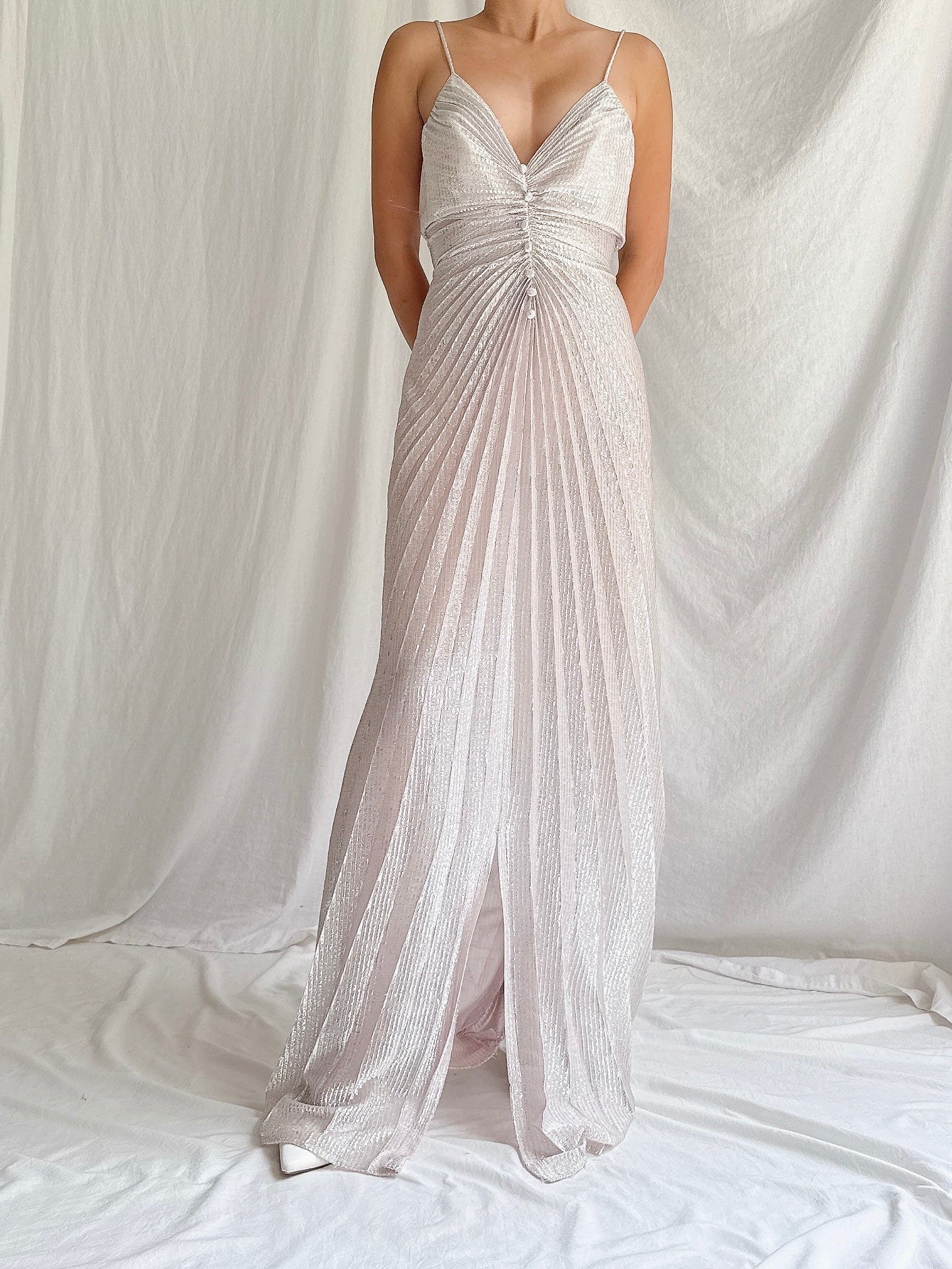 1980s Lurex Pleated Dress - S