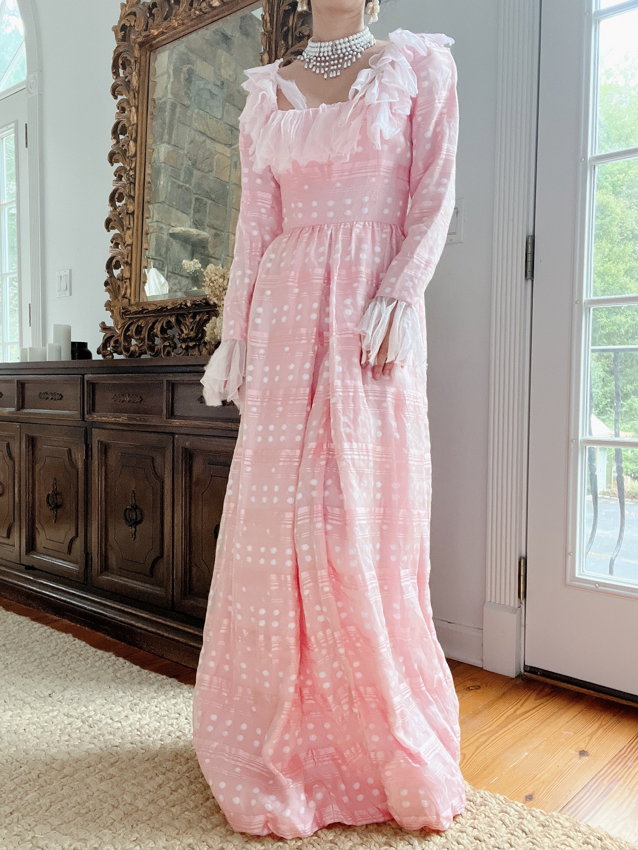 1960s Pink Organza Square Neck Gown - XS/S