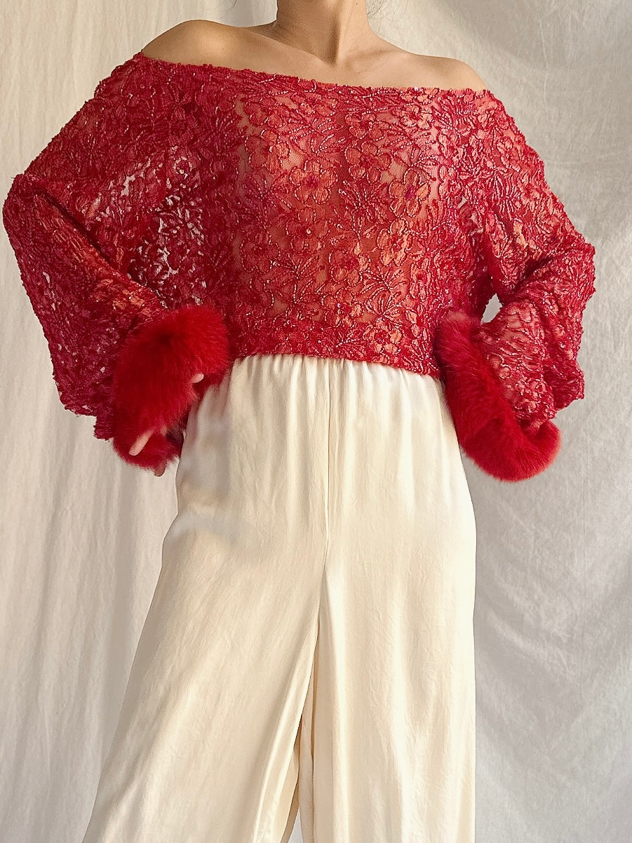 Vintage Lace Fox Fur Top - M/L