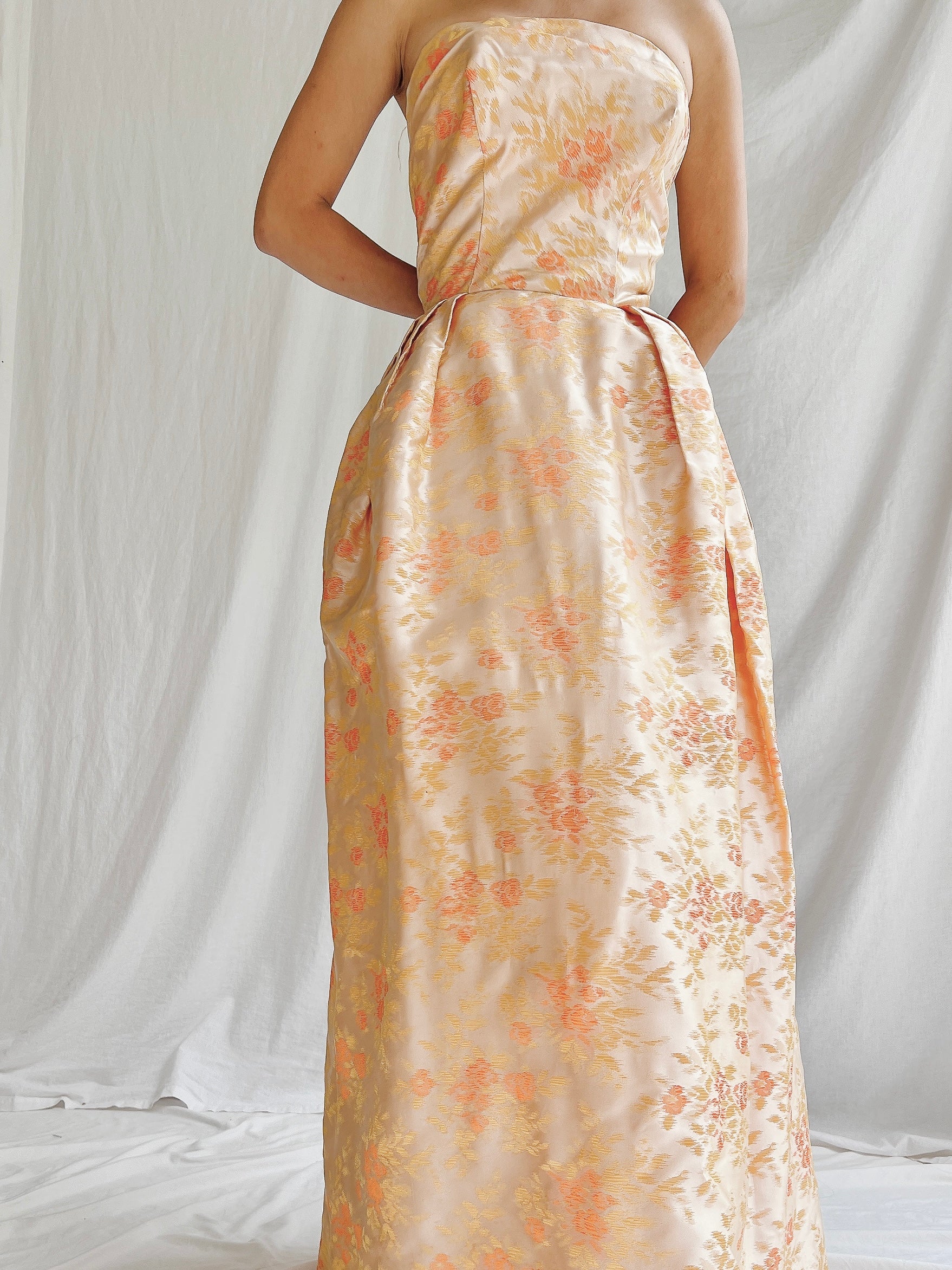 1950s Brocade Floral Dress - XS