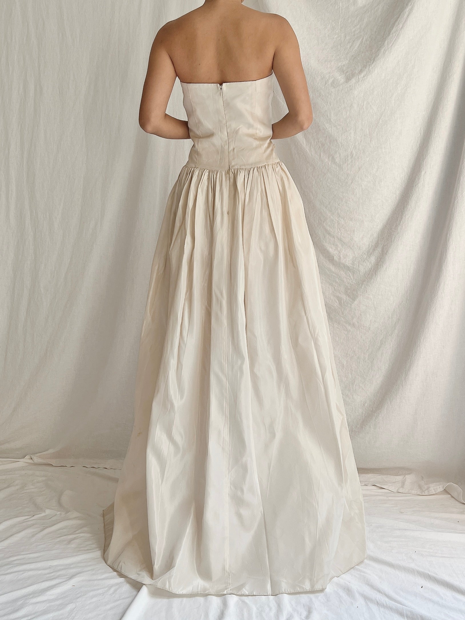 Reserved Vintage Beige Taffeta Strapless Gown - S/M/6 “RESERVED”