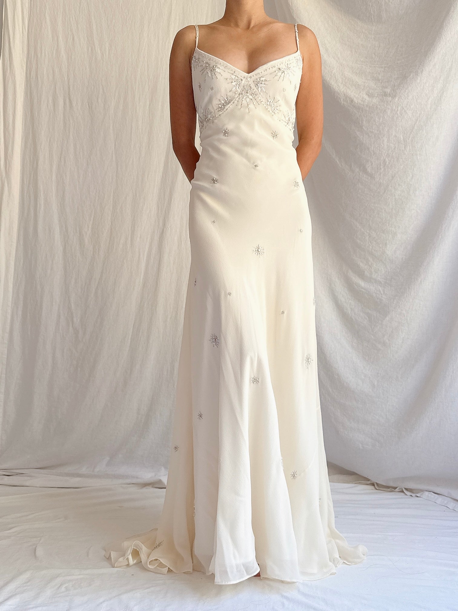 Vintage Bias Cut Silk Embellished Gown - Size S/M