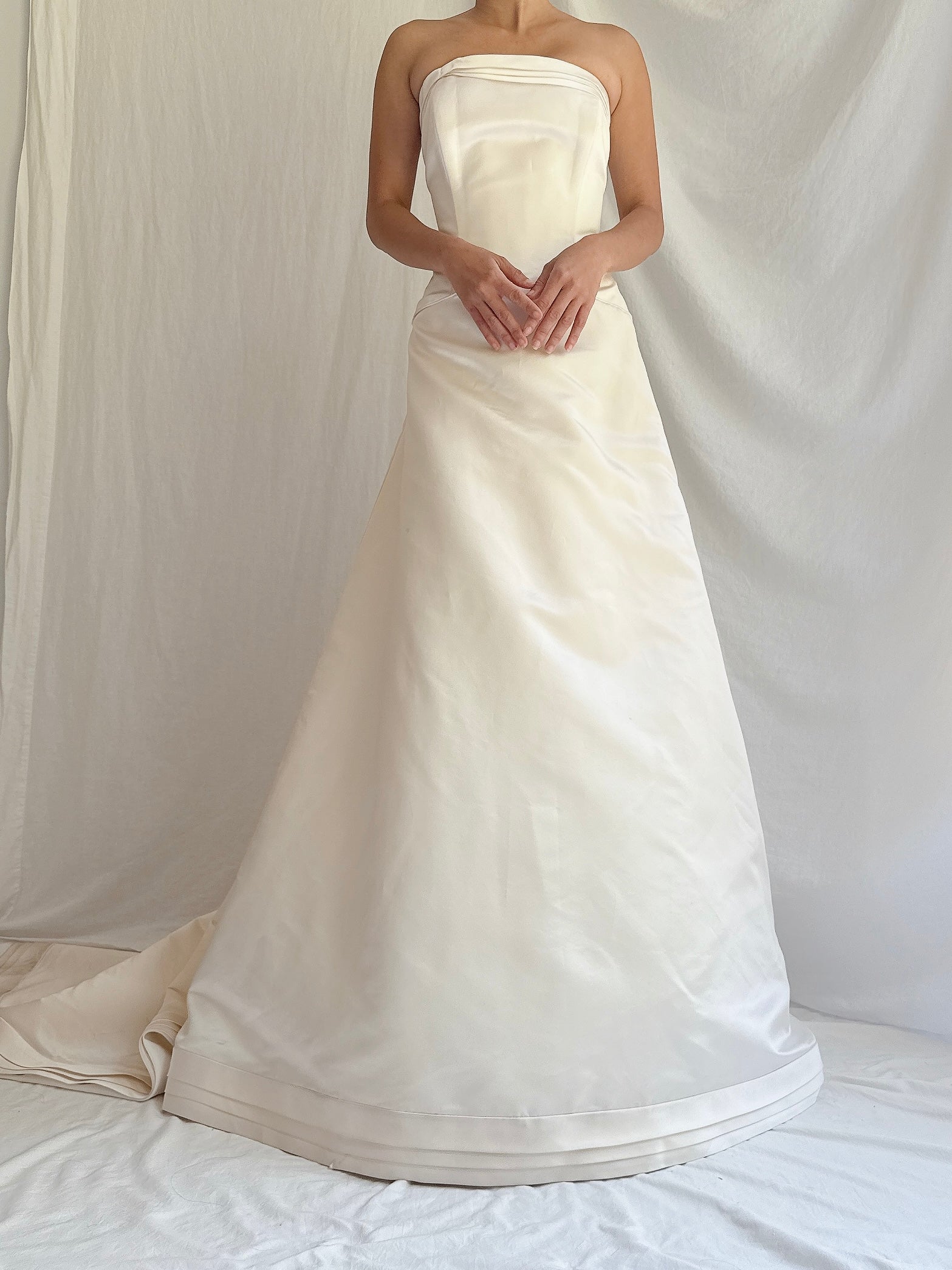 Vintage Silk Satin Strapless Gown - M