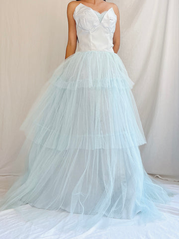 1950s Light Blue Tulle Gown - XS