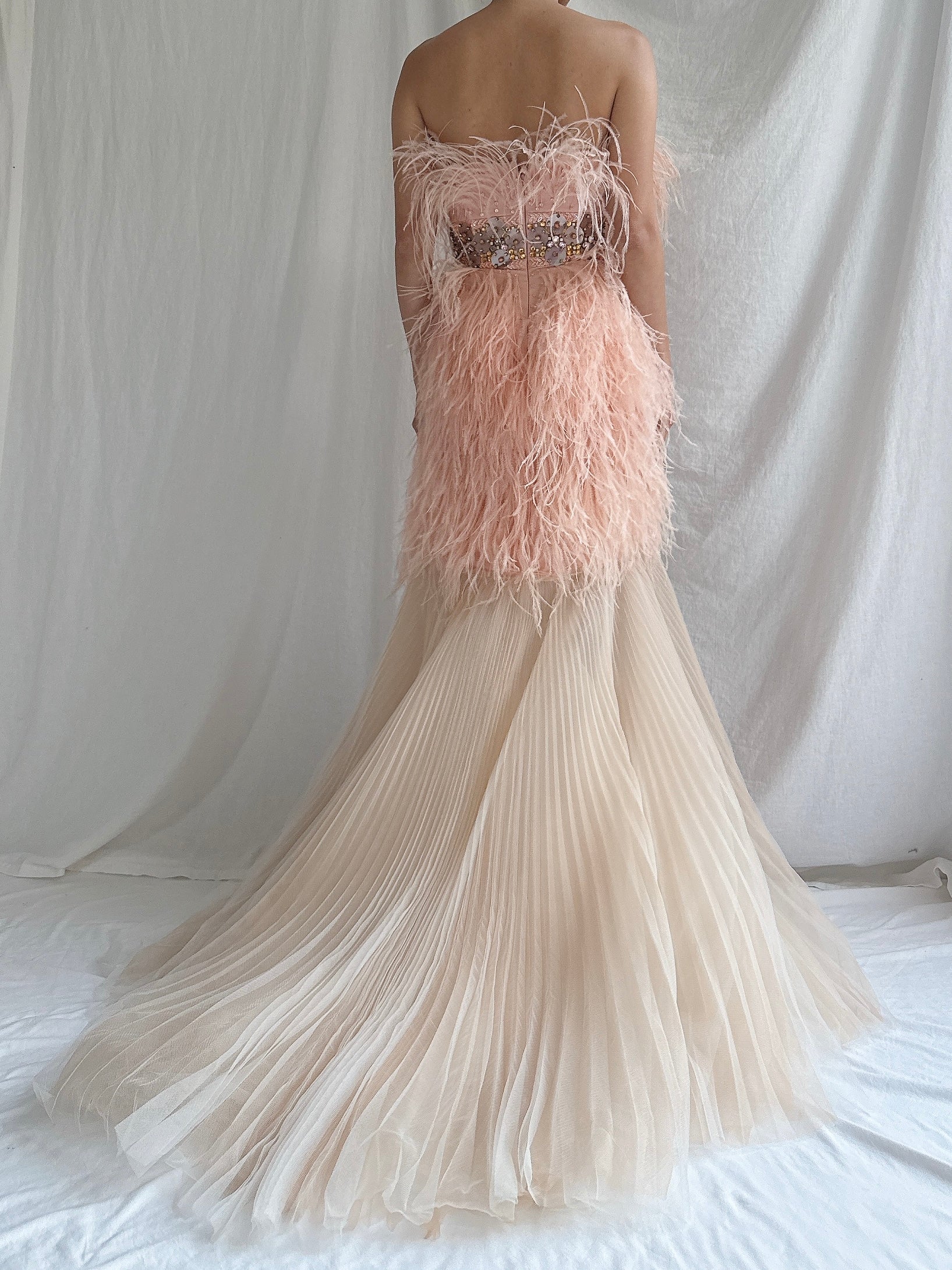 Ostrich Feather Tulle Gown - M 6/8