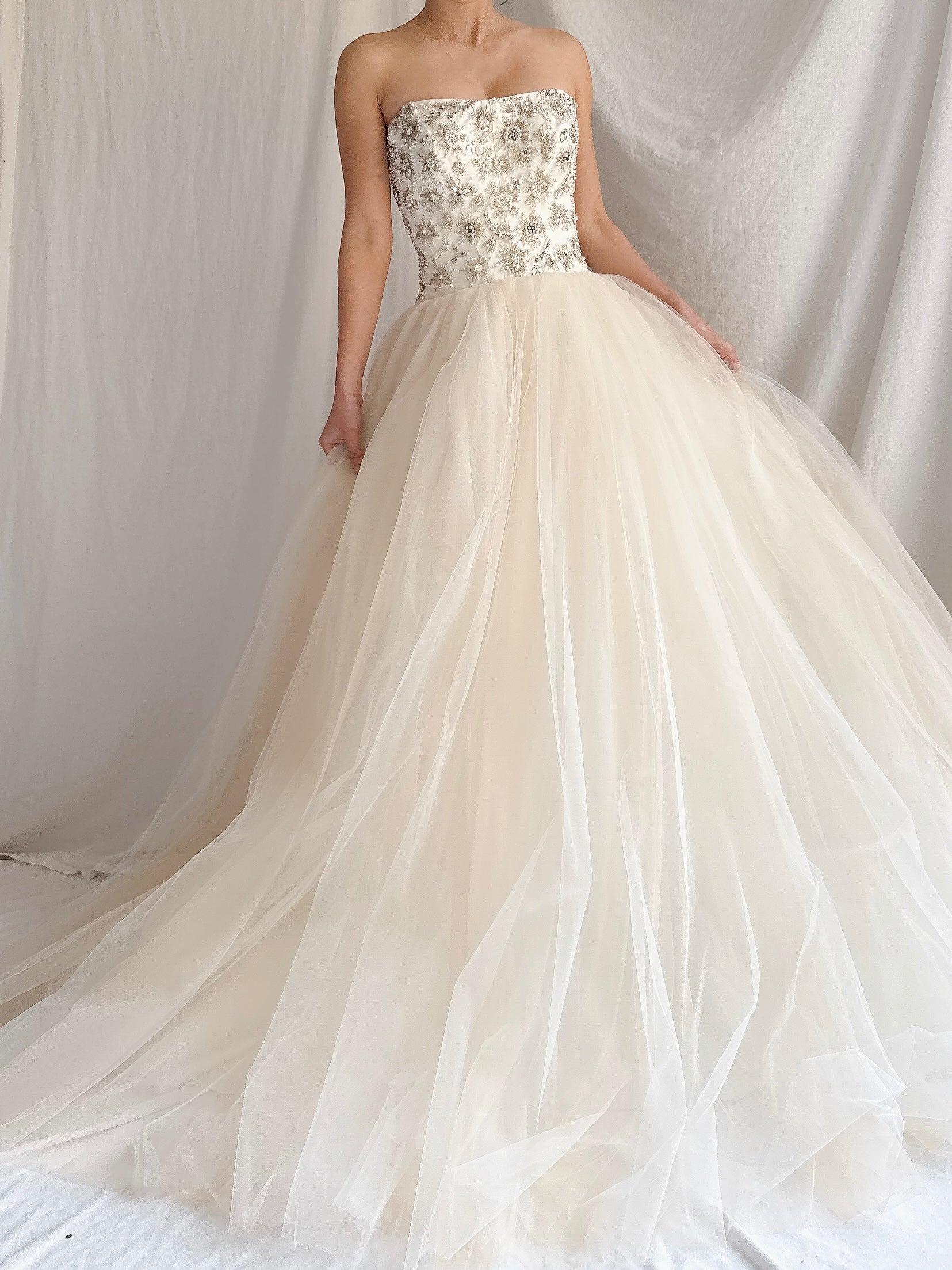 Vintage Strapless Tulle Gown - S