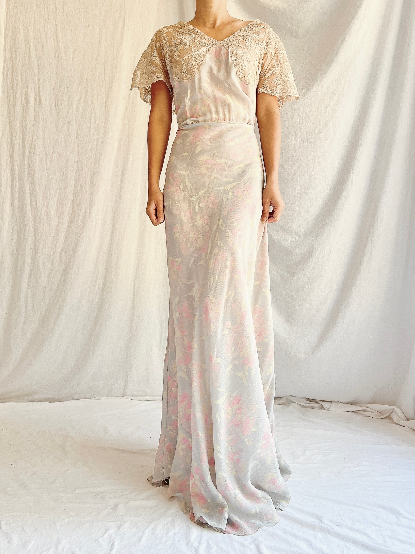 1930s Silk Pastel Gown - M