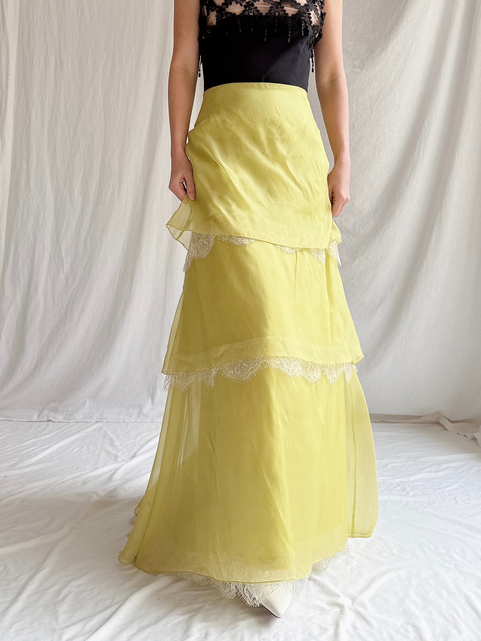 Vintage Maria Coca Silk Organza Tiered Skirt - L/US 14