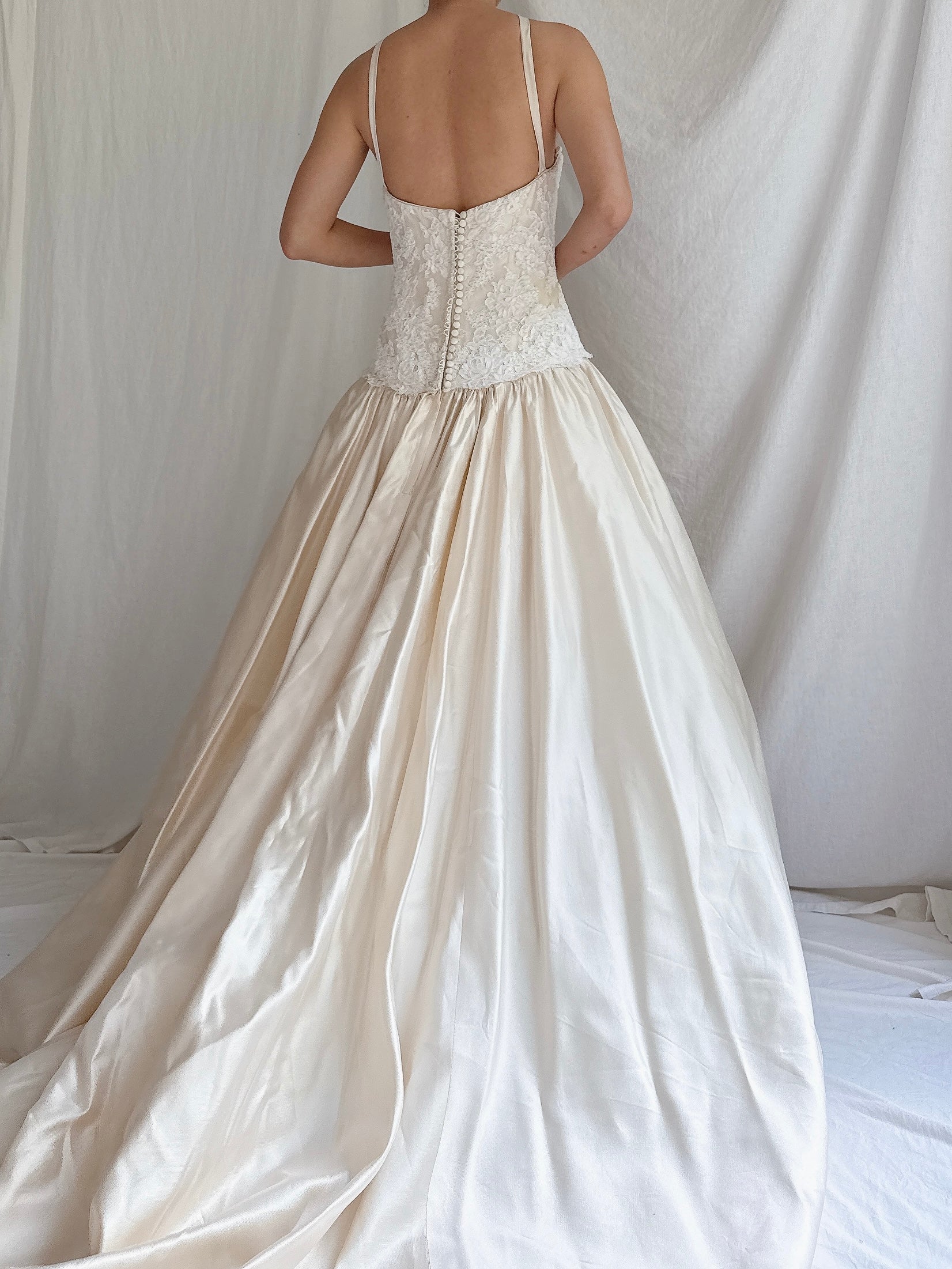 Vintage Halter Dropped Waist Gown - M