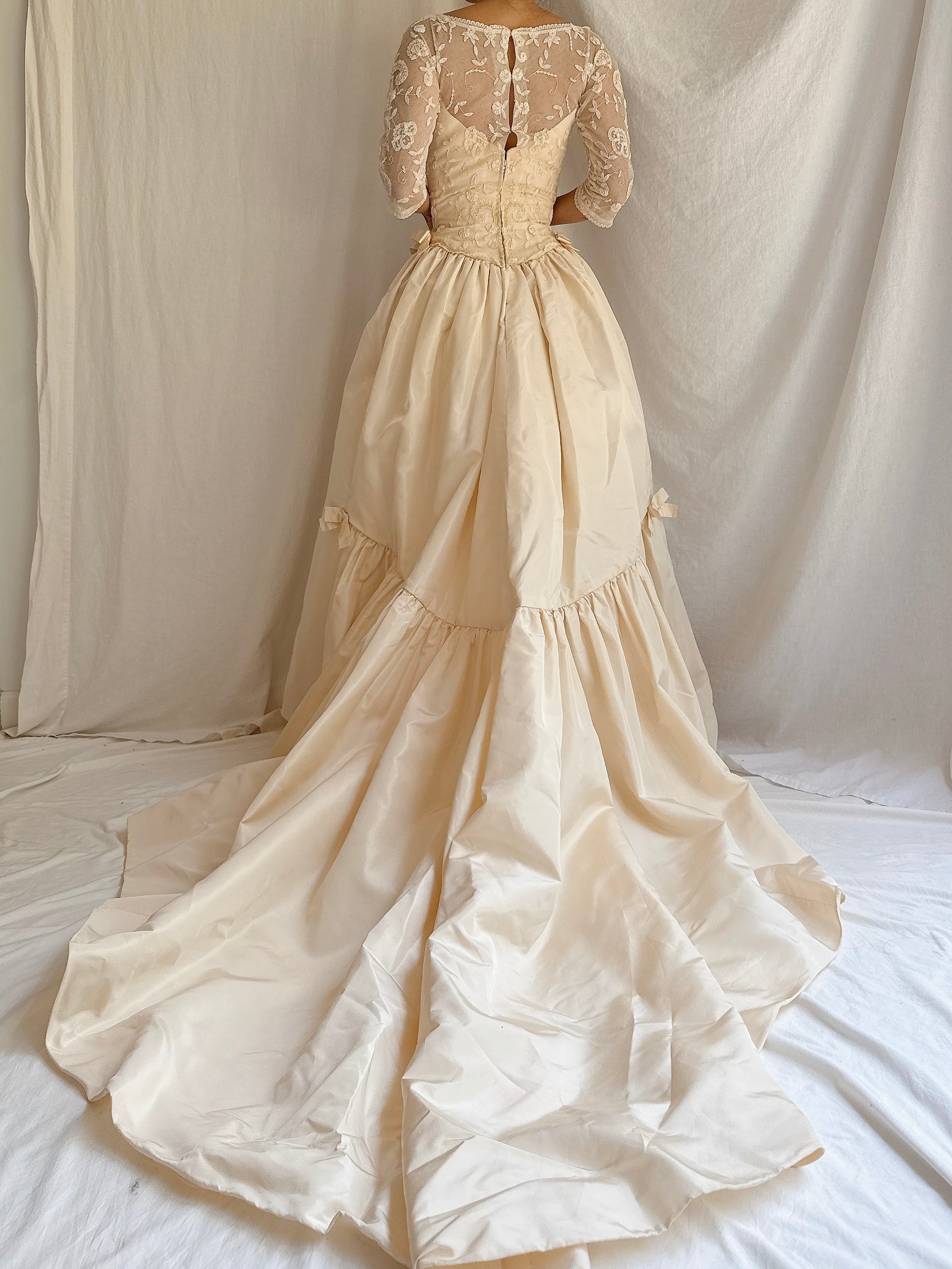 1950s Silk Taffeta Duchesse Lace Dress - XXS/00