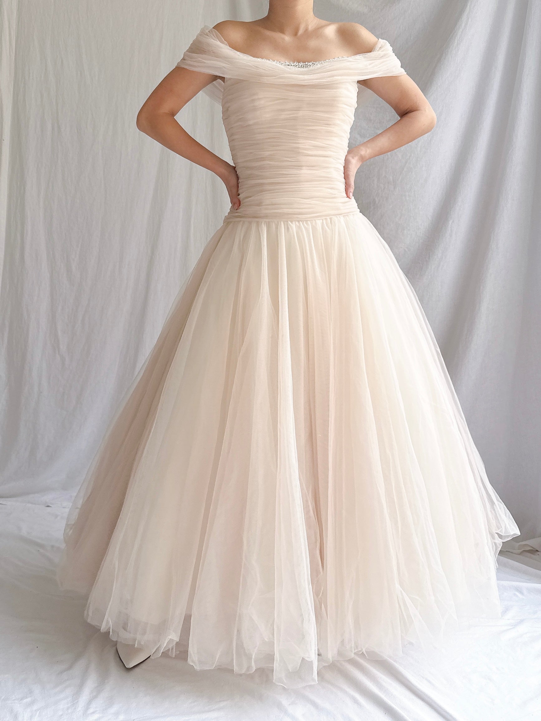 Vintage Ian Stuart UK Peach Nude Tulle 2-Piece - S/M 6/8