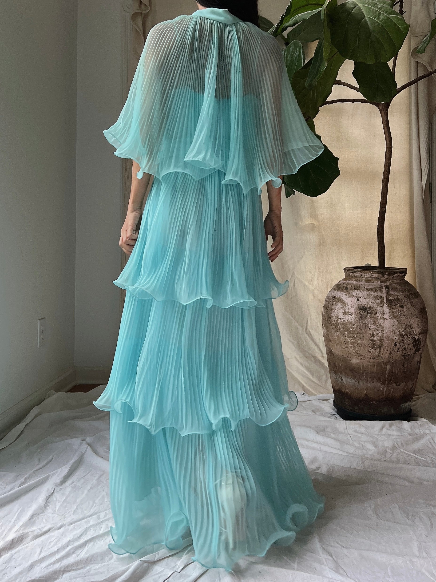Vintage Pleated Tiered Gown - S