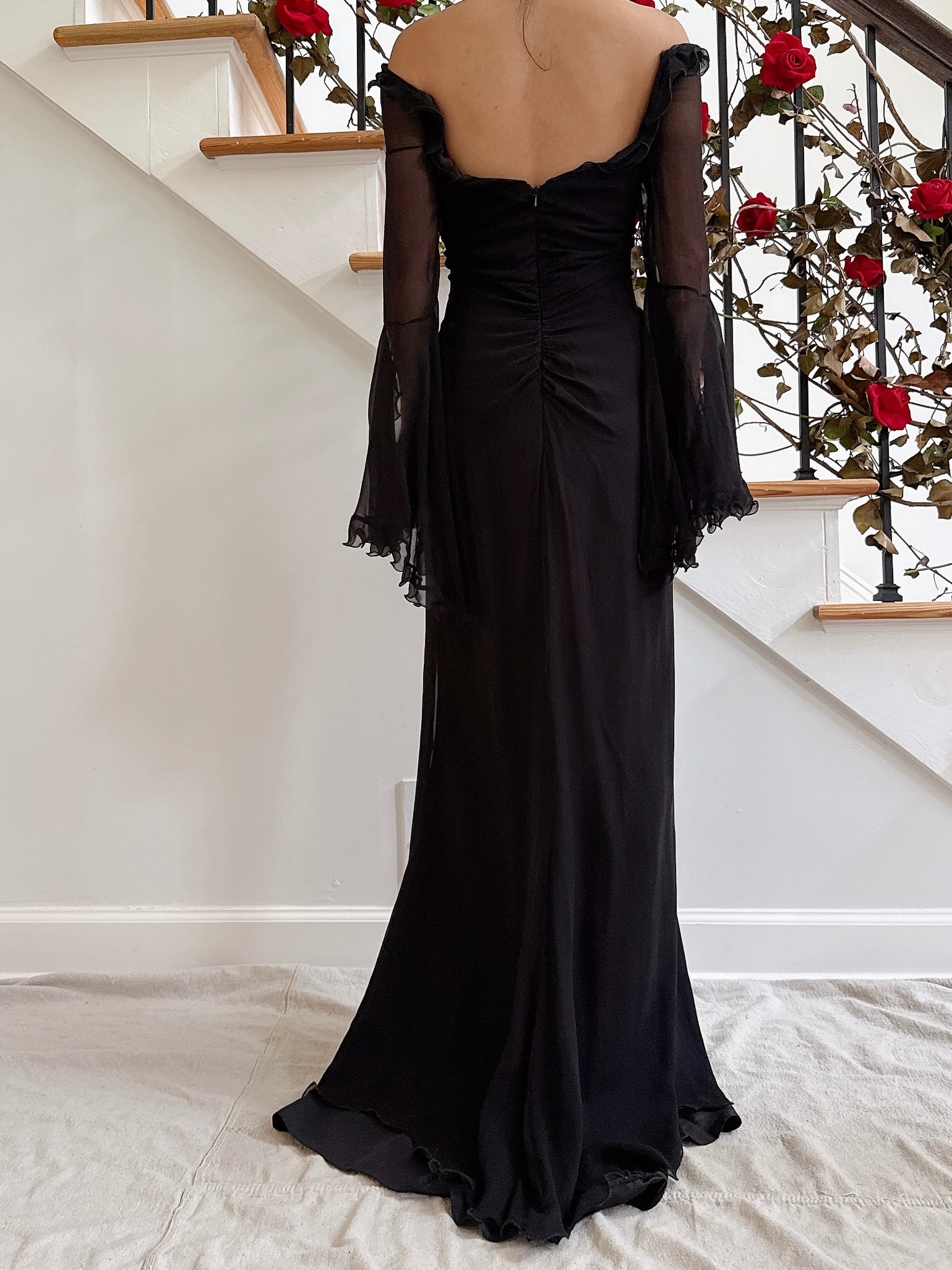 Vintage Belleville Sassoon Silk Angel Sleeve Gown - UK 16/36B/30W/42H/62L