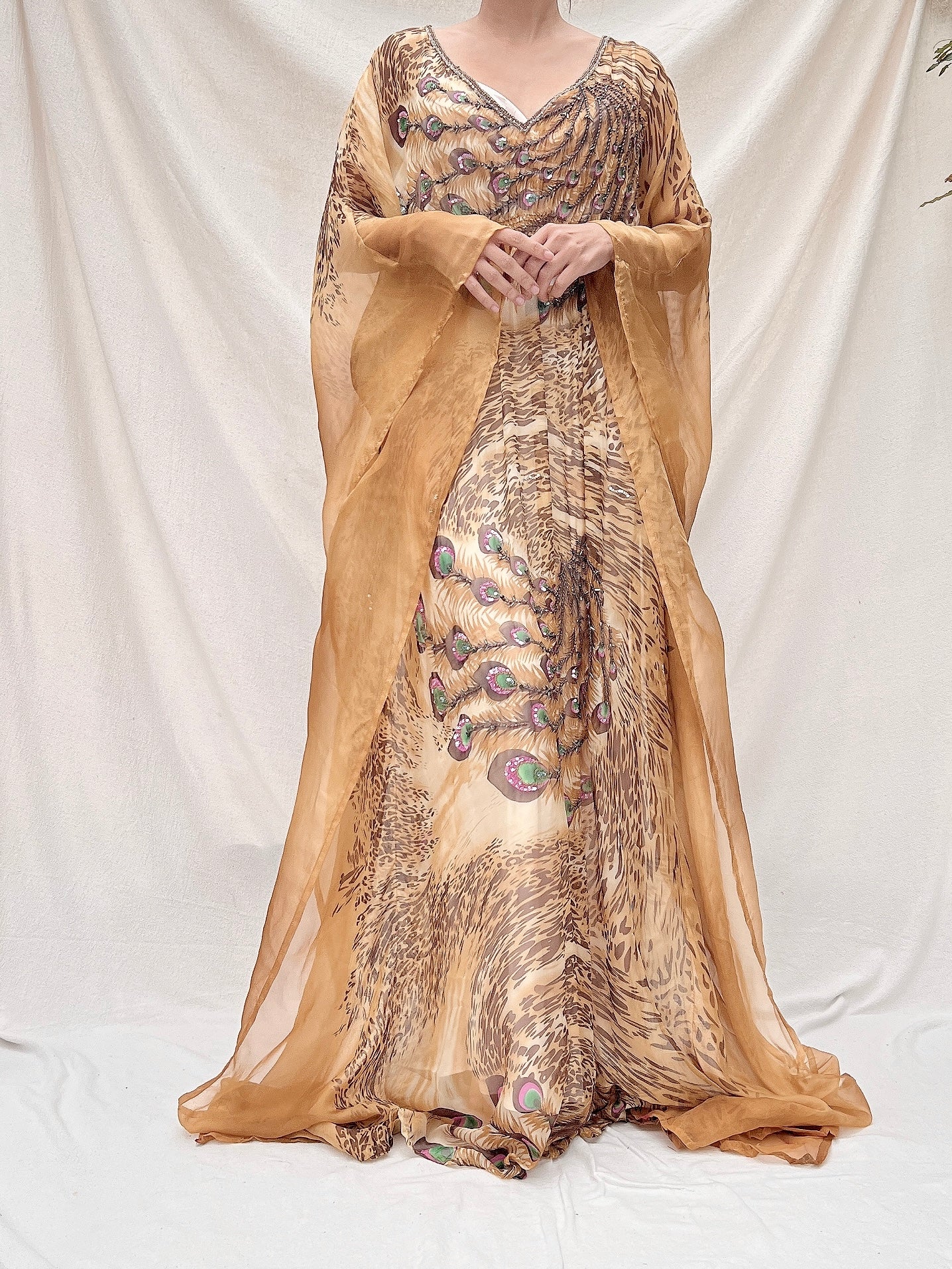 Vintage Silk Peafowl Kaftan - OSFA