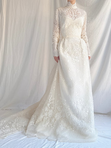 Vintage Embroidered Beaded Lace Gown - S