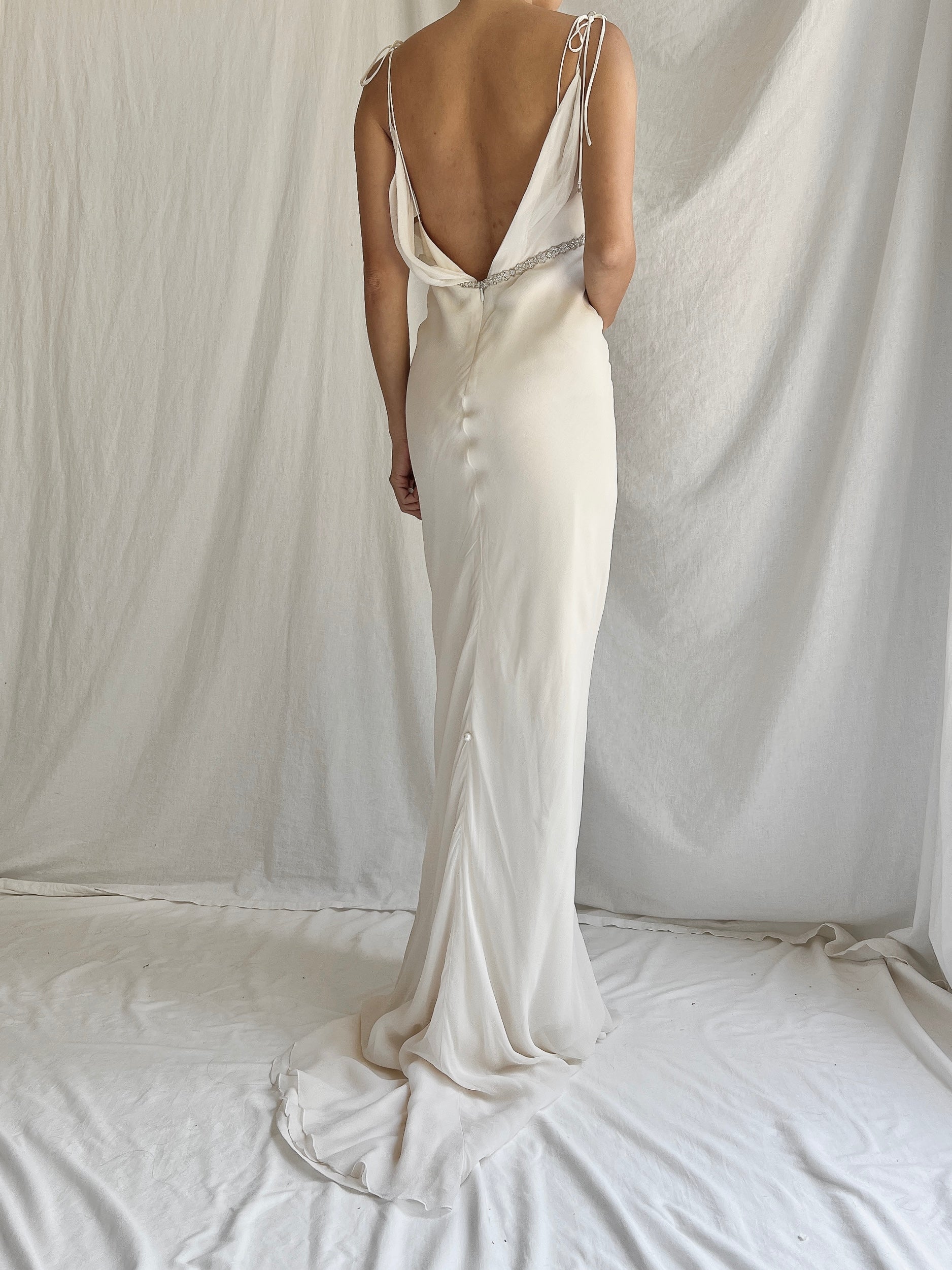 90s/00s Monique Llhuilier Silk Bias Gown - M-8