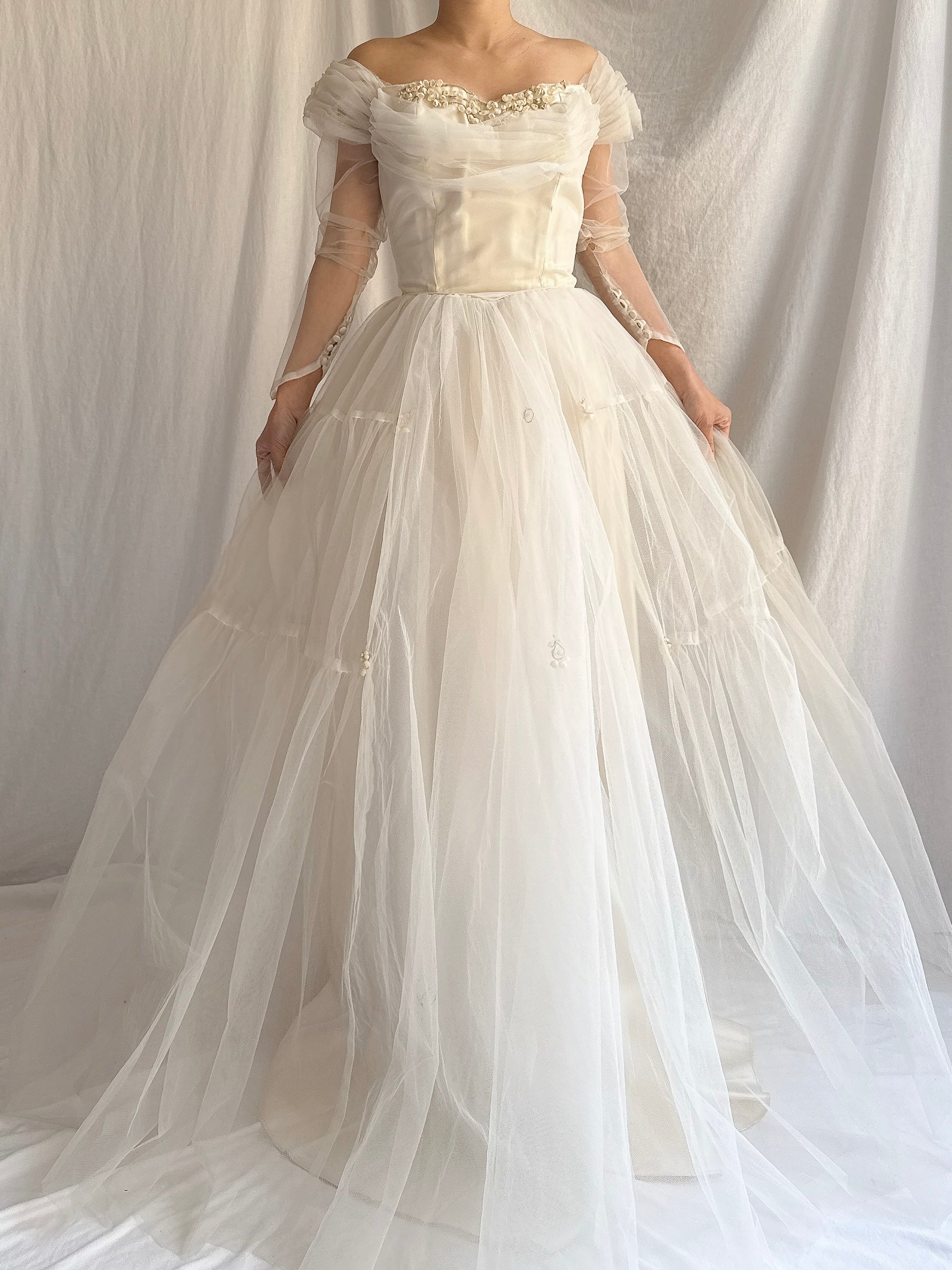 1950s Tulle Off-the-shoulder Gown - XS