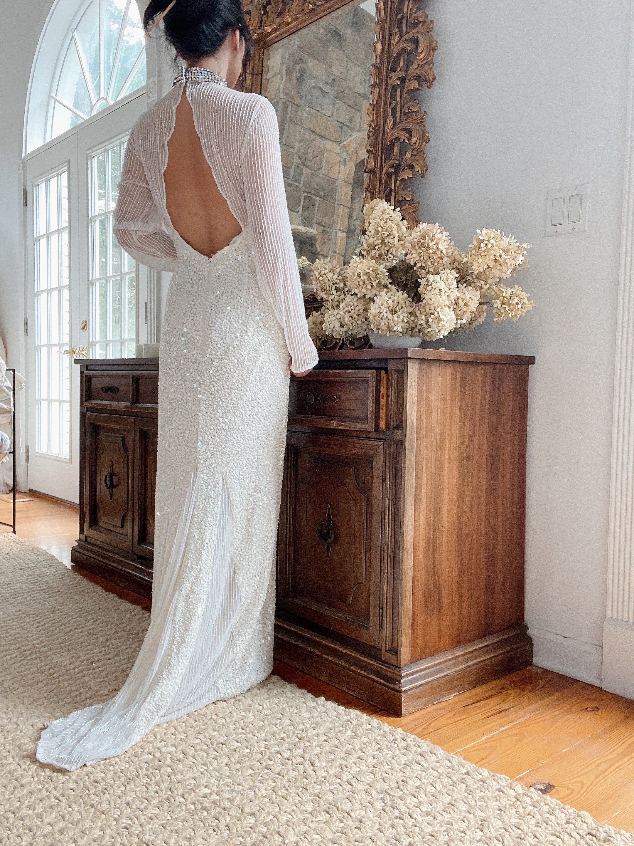 1990s Ivory Silk Beaded Dress - M